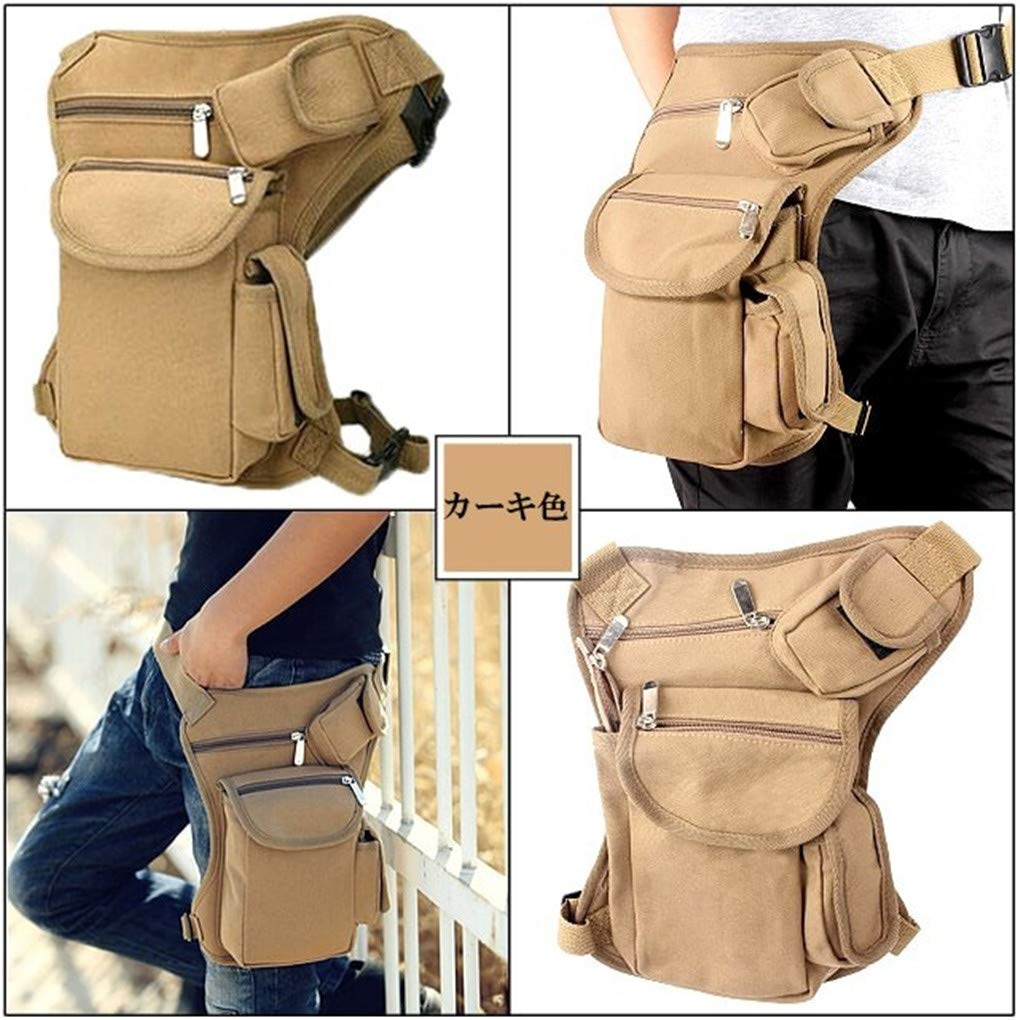 Shanghai Story Canvas Waist Bag - Durable Fanny Pack for Motorcycle Riding, Hiking & Outdoor Activities - Adjustable Drop Leg Bag in Khaki - Perfect for Sports, Travel & Daily Use