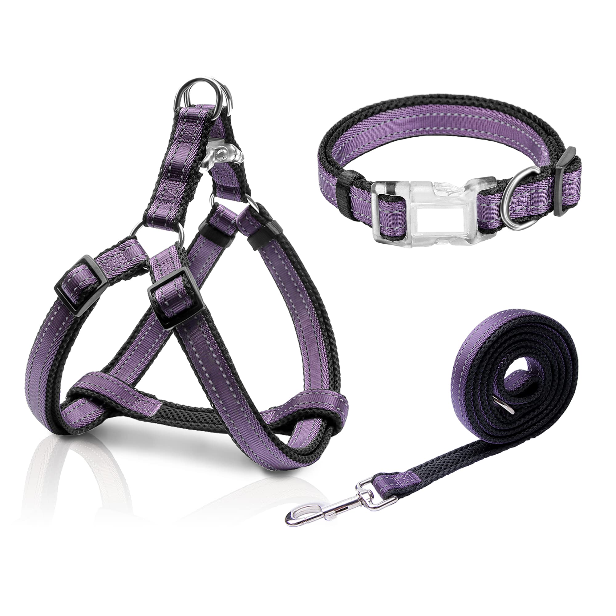 Pawhuggies Reflective No-Pull Step-in Dog Harness & Leash Set - Adjustable for Medium to Large Dogs - Easy On/Off - Purple - Perfect for Night Walks, Jogging, and Outdoor Adventures