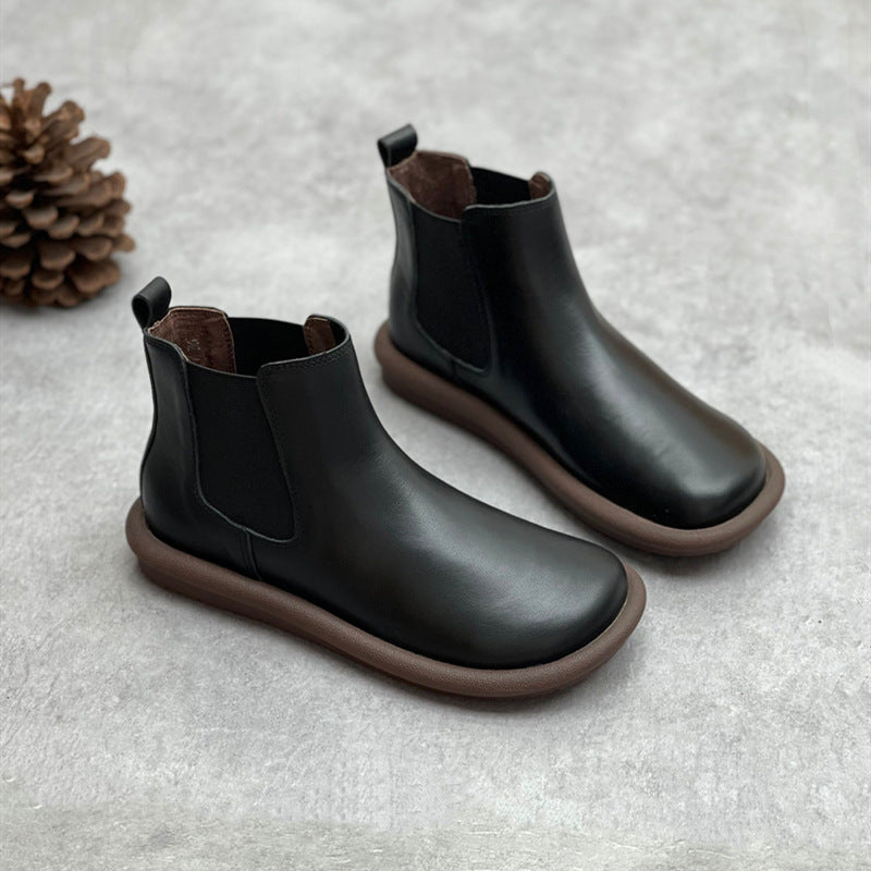 Women's Genuine Leather Flat Ankle Boots - Comfortable Casual Martin Boots for Fall & Winter - Perfect for Daily Wear, Office & Outdoor Activities