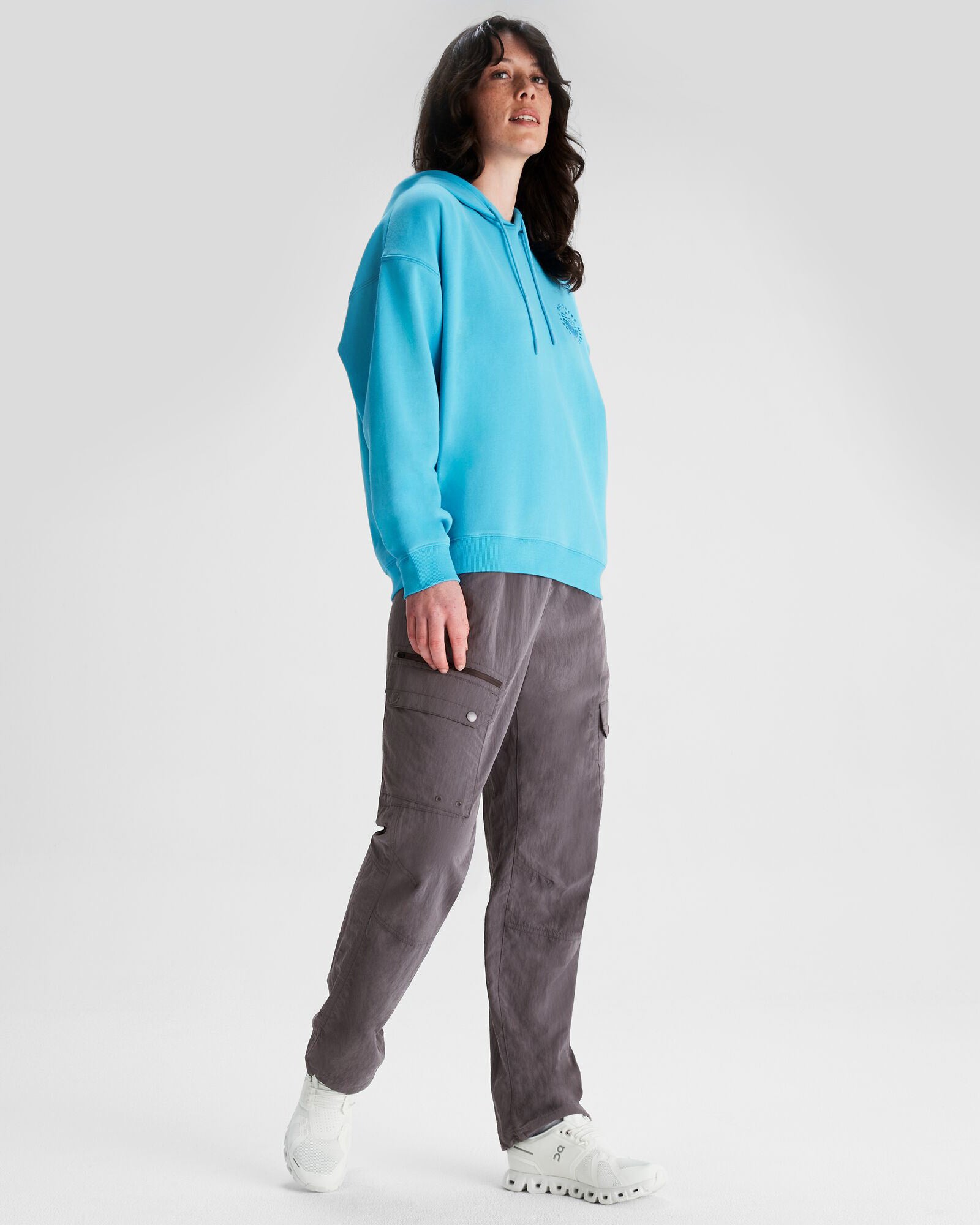 Women's Oversized Logo Slouchy Hoodie - Light Sea Blue | Cozy Pullover Sweatshirt for Casual Wear, Lounge & Street Style