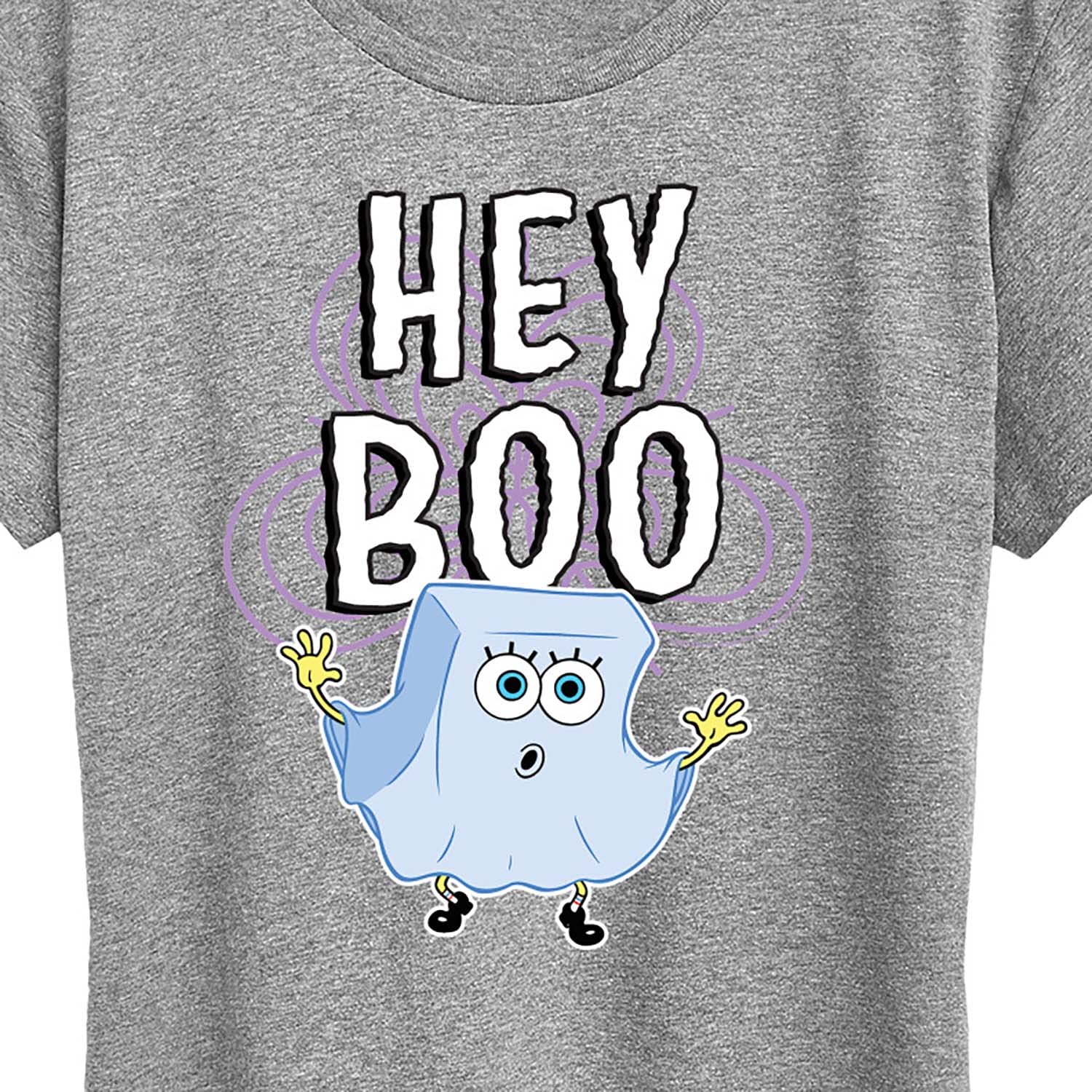 HYBRID APPAREL Spongebob Squarepants Hey Boo Women's Short Sleeve Graphic T-Shirt - Funny Cartoon Tee for Casual Wear, Beach Outfits & Gifts
