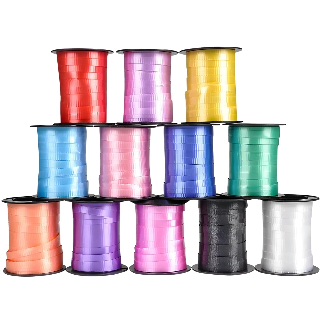Colorful Assorted Curling Ribbon Rolls - 12 Rolls (60 Feet Each) in Yellow, Blue & Pink - 3/16