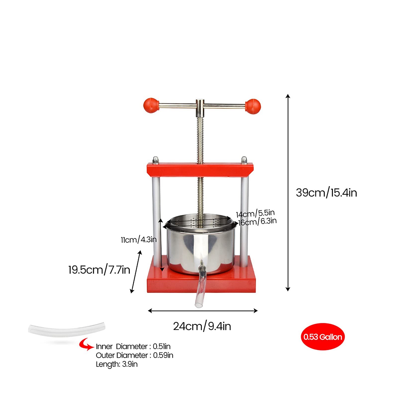 SQUEEZE Master 0.53 Gallon (2 Liter) Manual Cheese, Tincture, Herb & Fruit Wine Press with 2 Filter Bags - Perfect for Home Brewing, Juice Extraction & DIY Projects