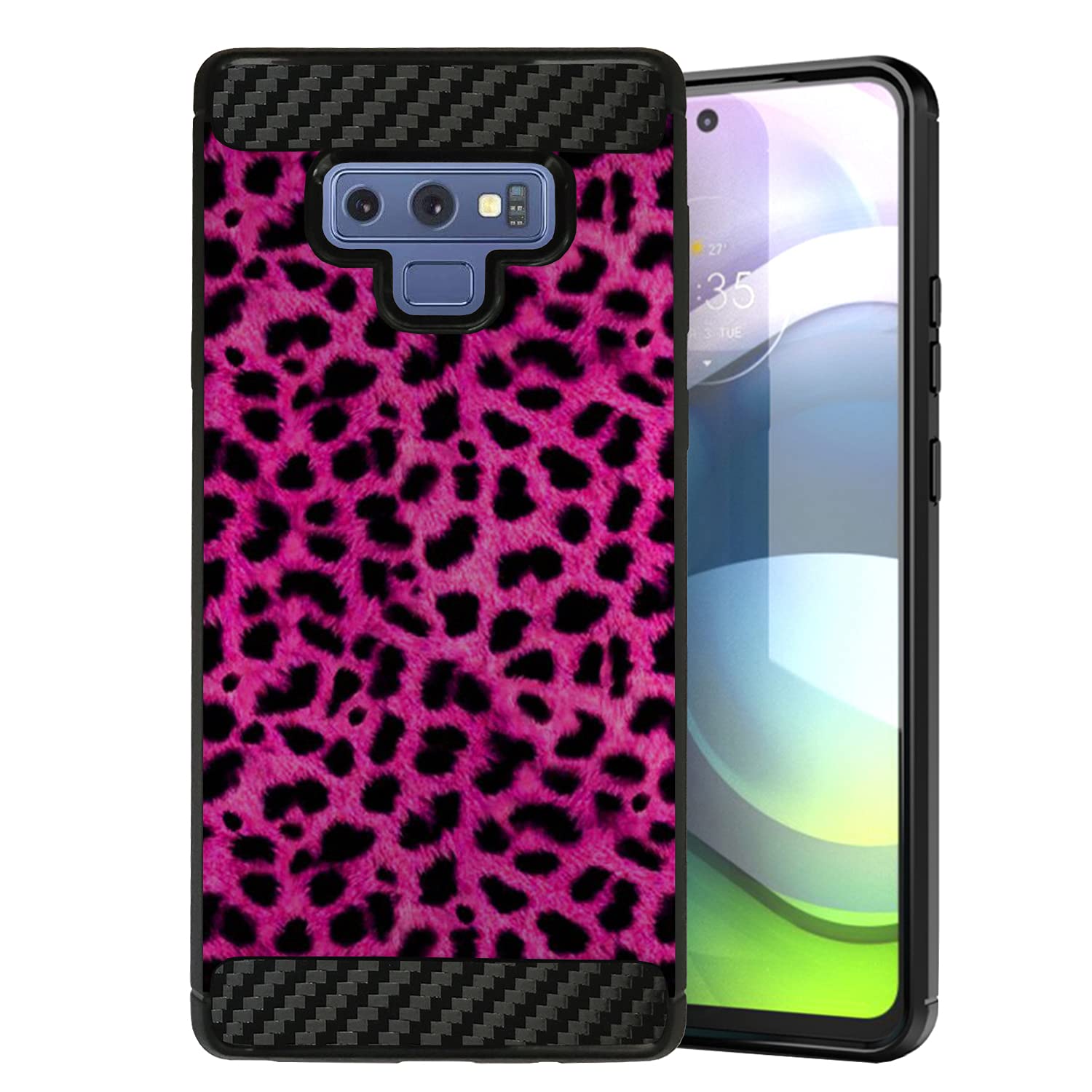Samsung Galaxy Note 9 Case - Slim Carbon Flex Protective Cover with Rubberized Exterior | Shockproof & Scratch Resistant | Pink Leopard Design | Perfect for Everyday Use, Work & Travel