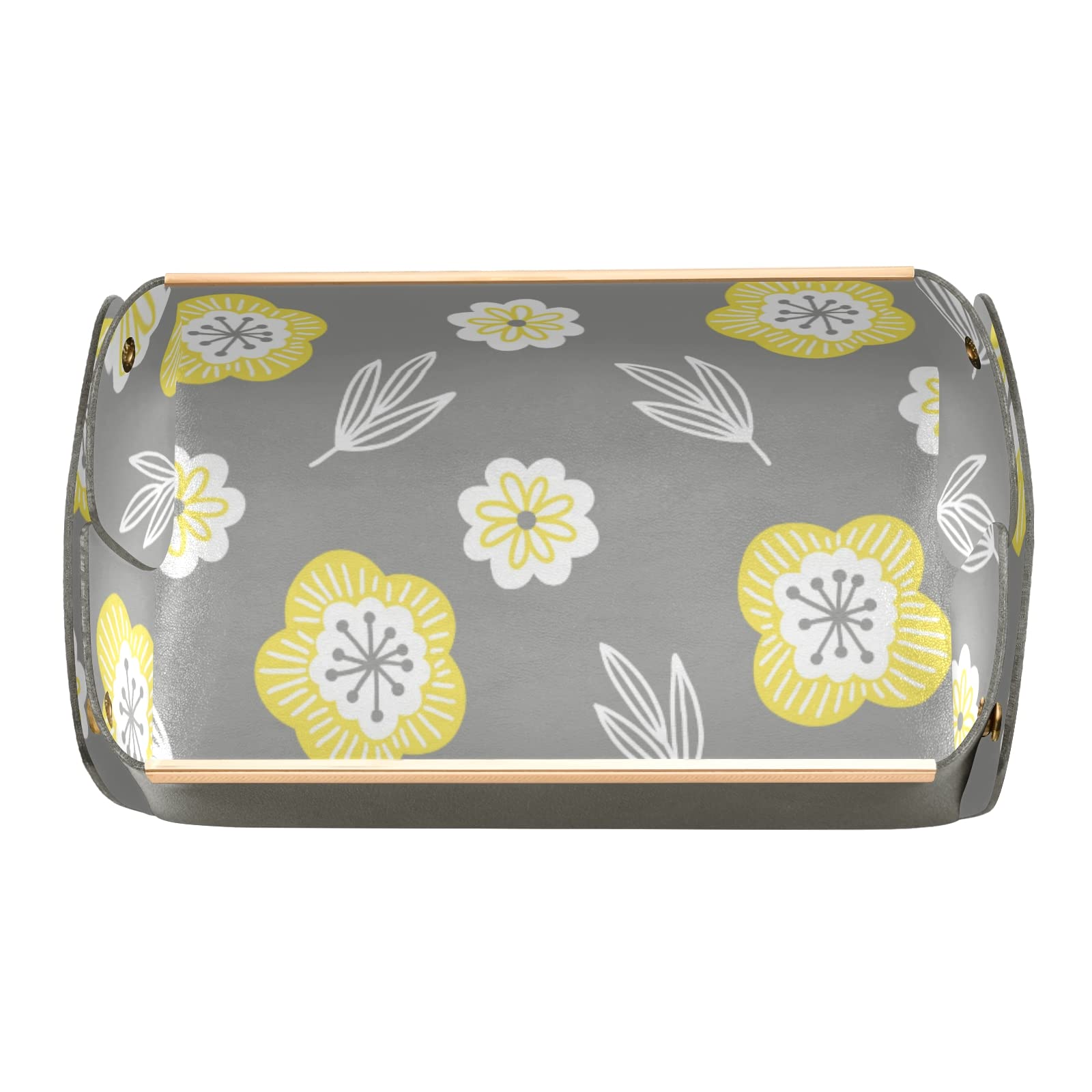 Susiyo Yellow Floral Gray Leather Valet Tray - PVC Leather Desktop Organizer for Bedside, Nightstand & Dresser | Jewelry, Keys & Essentials Holder for Home & Office