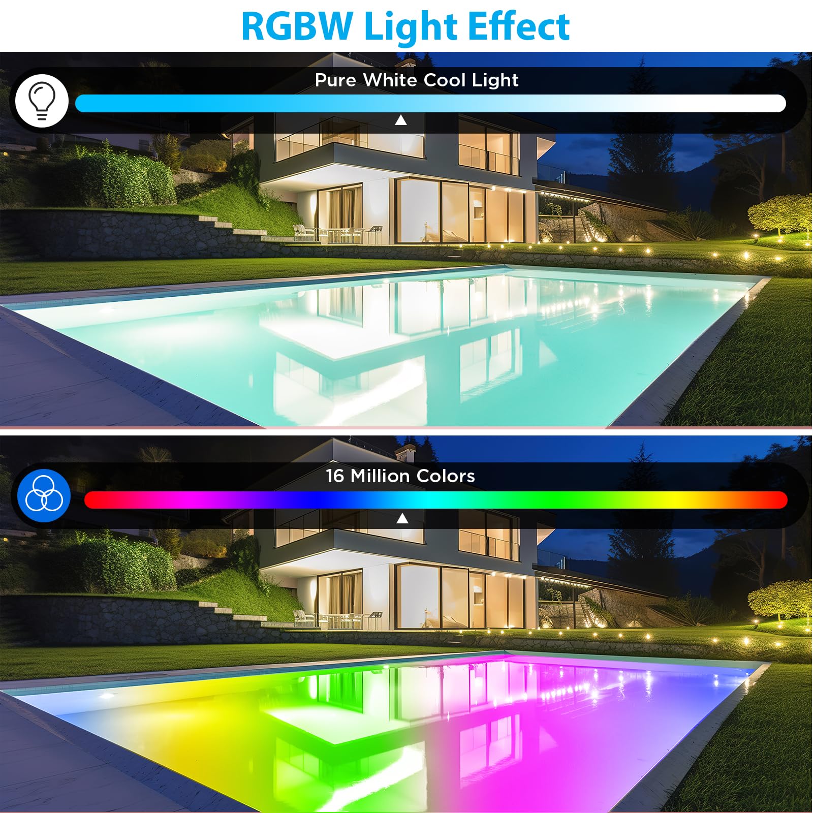 Upgraded 20W 12V RGBW Dimmable LED Pool Lights - IP68 Waterproof Submersible Lights for Above Ground & Inground Pools with APP Control, Music Sync, Magnets & 33FT Cord - Perfect for Backyard Parties, Night Swimming & Pool Decor