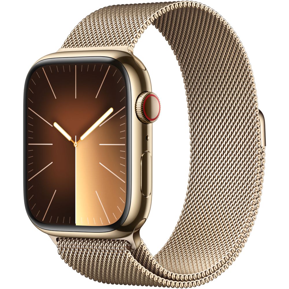 Apple Watch Series 9 (Gen 9) 45mm Gold Stainless Steel with Milanese Loop - MRMU3LL/A Cellular Smartwatch for Fitness Tracking & Phone Calls - Perfect for Workouts, Business & Everyday Use