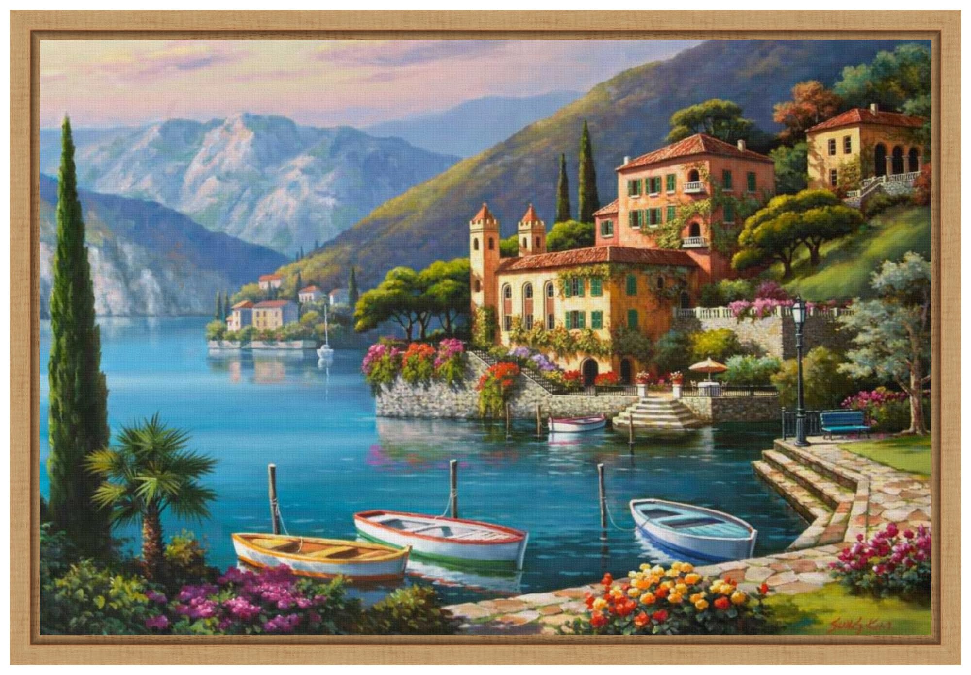 Amanti Art Framed Canvas Wall Art 16x23 - Villa Bella Vista Landscape Painting by Sung Kim, Modern Home Decor for Living Room, Bedroom, Bathroom & Kitchen | Perfect for Housewarming Gifts & Interior Design