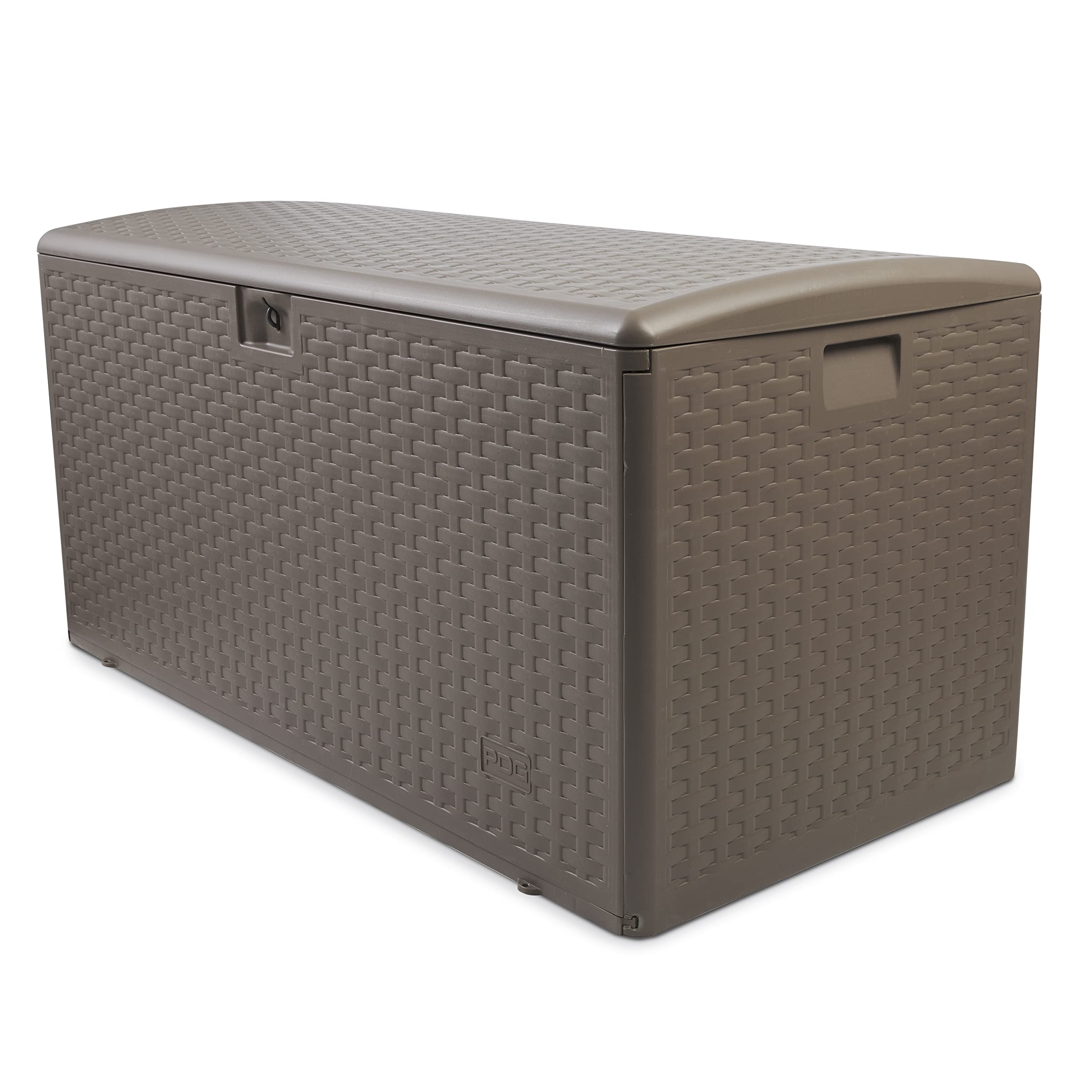 99 Gallon Driftwood Outdoor Storage Deck Box with Standard Close - Weatherproof Plastic Deck Box for Patio, Garden & Backyard Organization