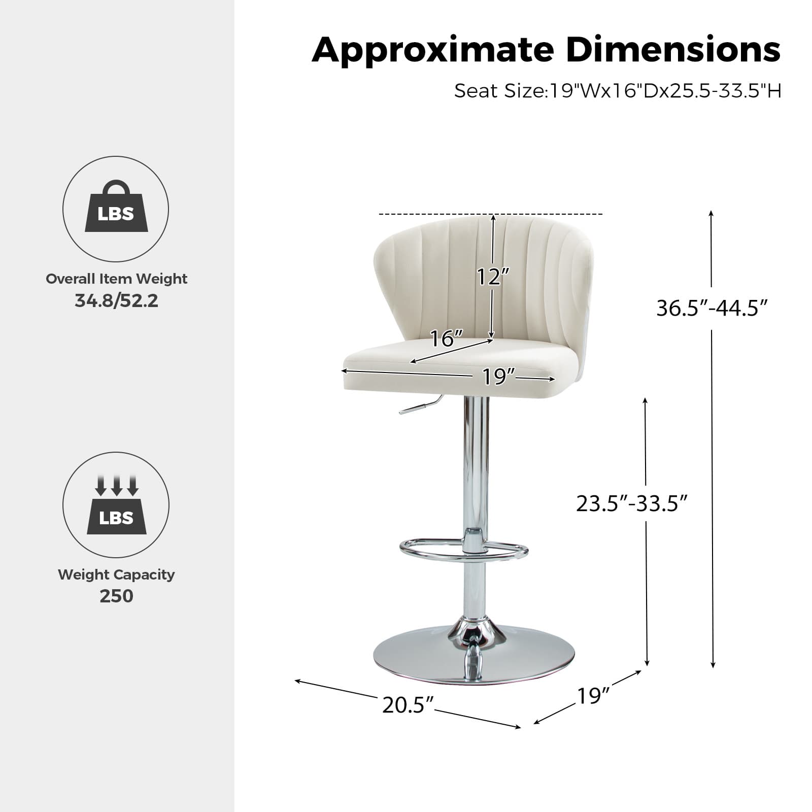 Geoff Modern Adjustable Swivel Bar Stool - Height Adjustable Kitchen Island Stool with 360° Rotation for Home, Office & Cafe Use