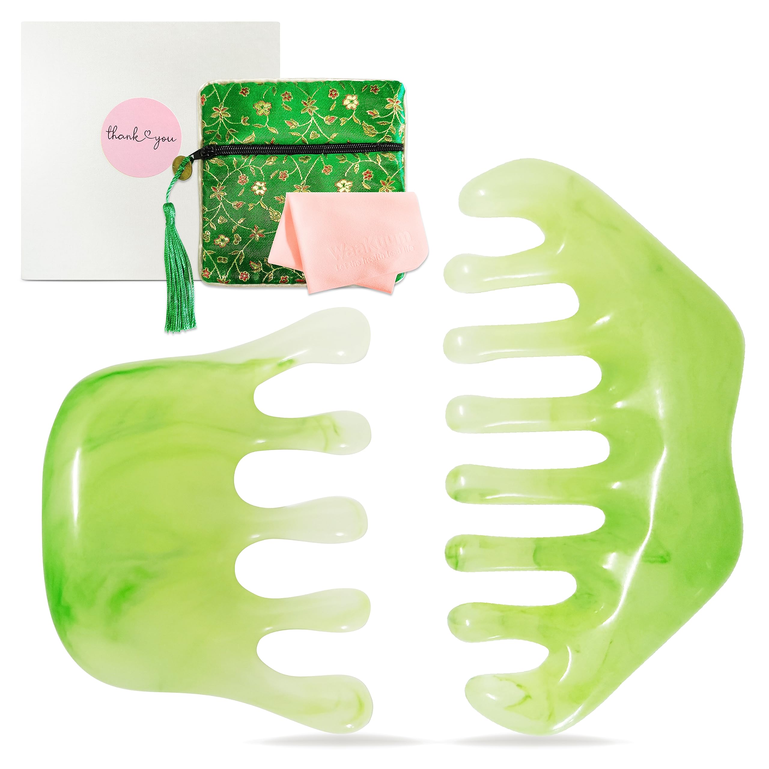 Jade Scalp Massager Comb - Gua Sha Comb for Hair Growth, Blood Circulation & Acupressure - Resin Head Massage Tool for Relaxation & Stress Relief - Perfect for Home Spa, Self Care & Beauty Routine