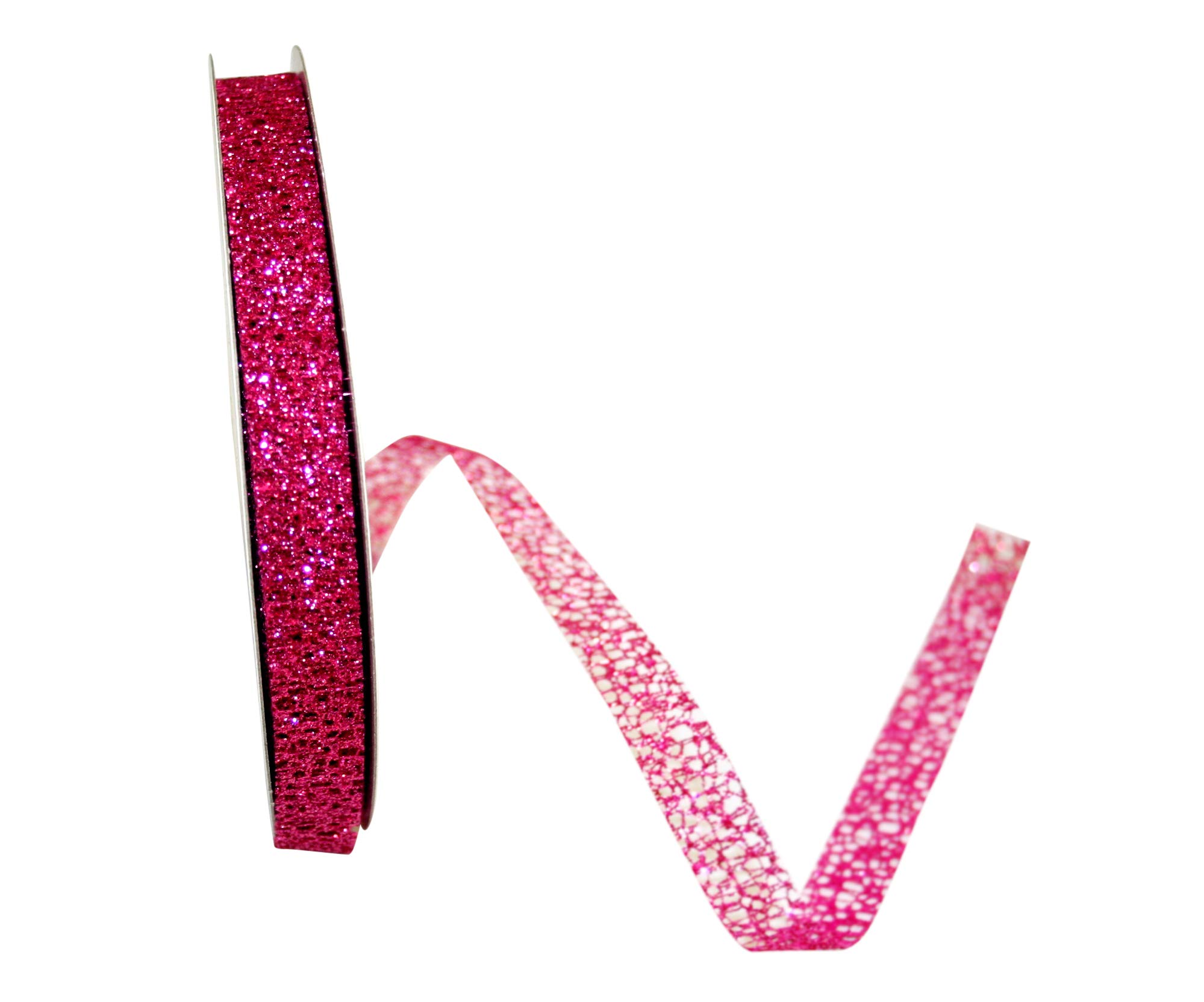 Reliant 5/8 Inch x 25 Yards Fuchsia Glitter Web Mesh Ribbon - Perfect for Gift Wrapping, Party Decorations & DIY Crafts
