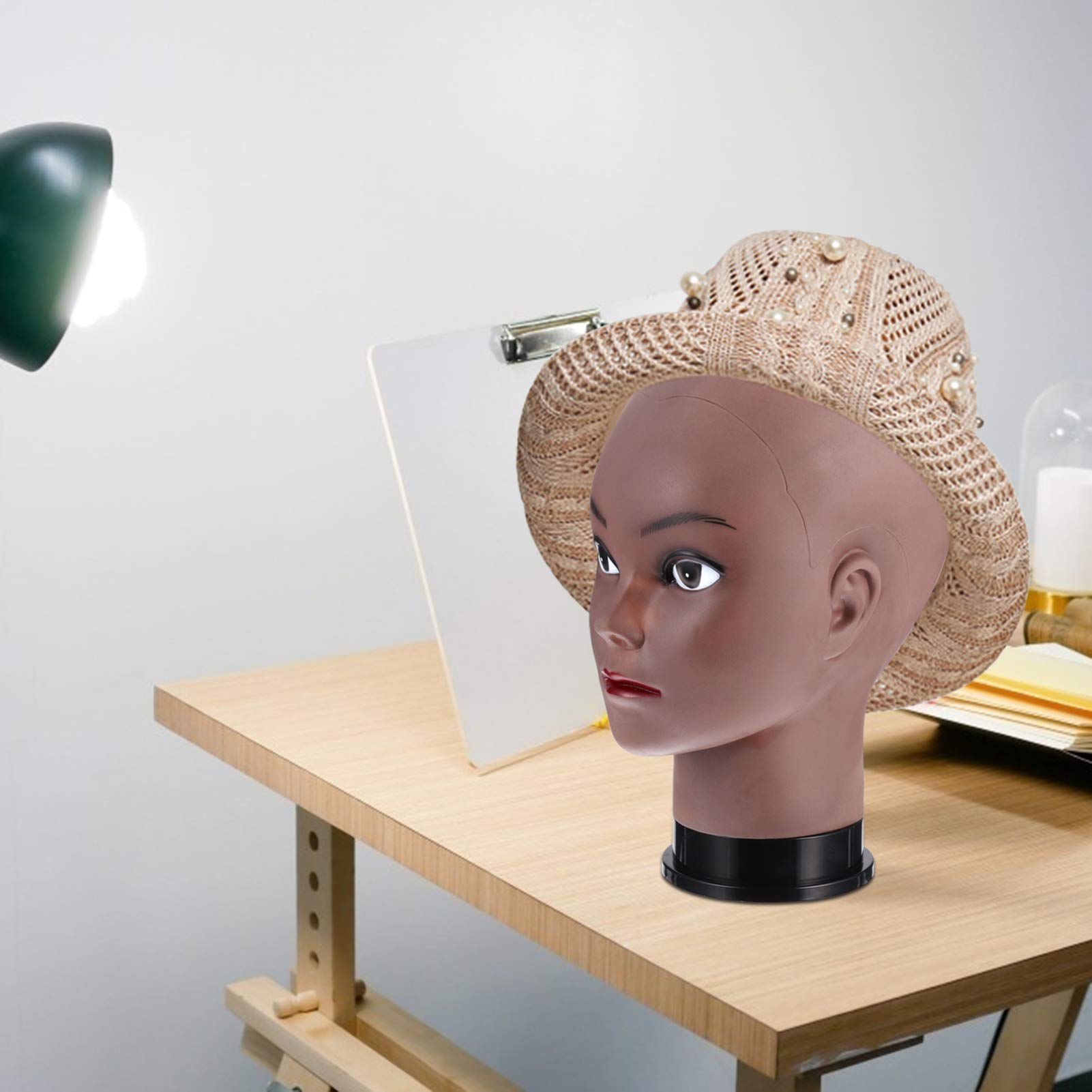 Lurrose PVC Wig Stand Mannequin Head - Bald Display Model for Wigs, Hats & Eyeglasses | Female Cosmetology & Makeup Doll Head | Perfect for Wig Making, Salon Display & Beauty Training (Black)