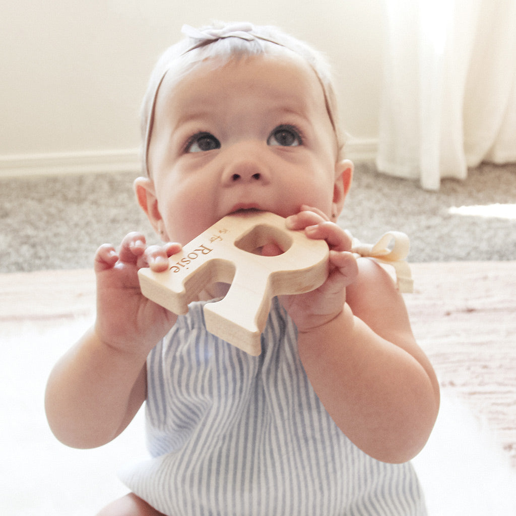Organic Wooden Teethers for Babies - Natural & Safe Teething Toys for Infants - Smiling Tree's Letter Wood Teethers - Perfect for Soothing Sore Gums & Early Learning Play