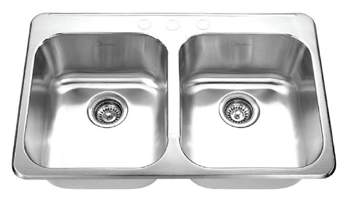 Excalibur EDL2031/7/3 Stainless Steel 3-Hole 2-Bowl Drop-In Kitchen Sink 7