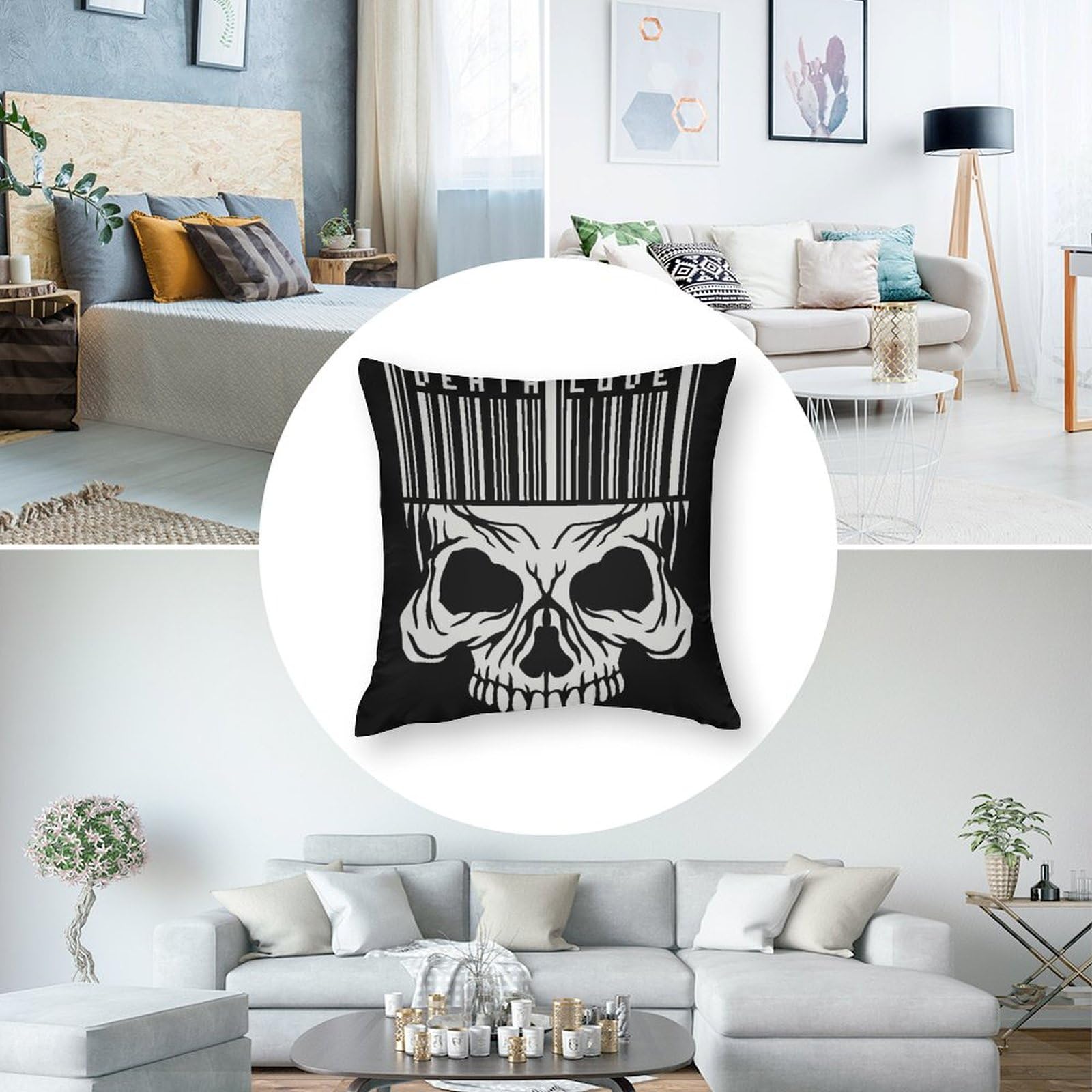 Gothic Skull Print Polyester Pillow Covers - Soft 20x20 Inch Square Decorative Cushion Case for Sofa, Bed, Living Room & Halloween Home Decor