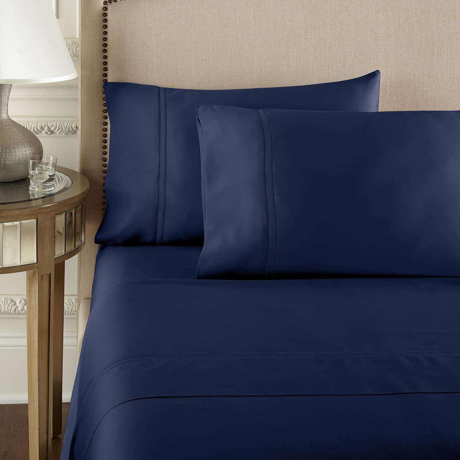 Pure Parima Luxury 100% CEA Certified Egyptian Cotton Sheet Set - Extra-Long Staple, Cooling & Breathable King Size Bedding with Flat Sheet, Fitted Sheet & 2 Pillowcases (Midnight Blue) - Ultra Soft for All-Season Comfort in Master Bedroom or Guest Room