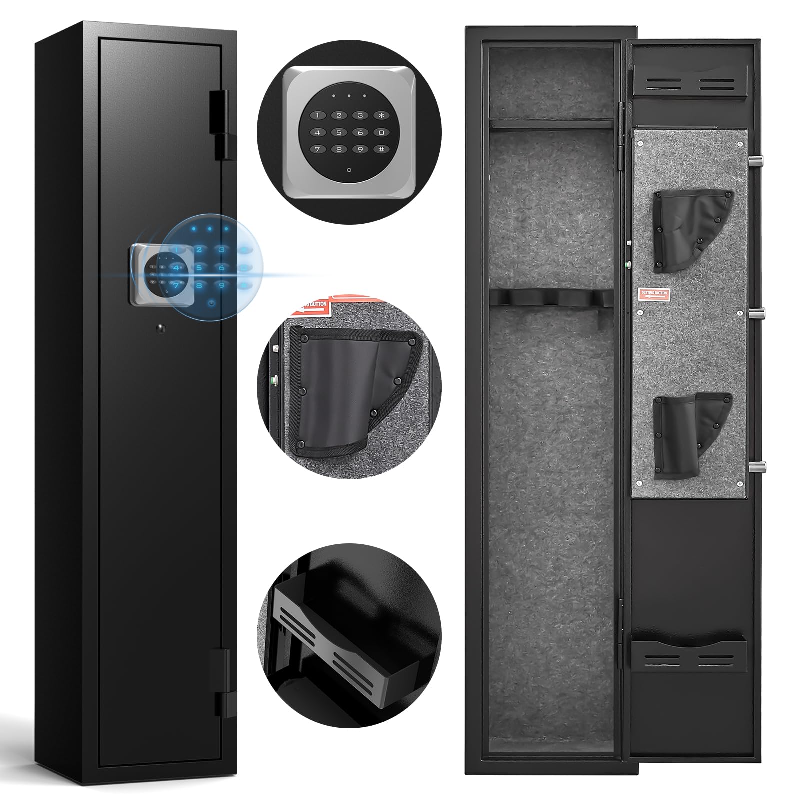 2 Gun Safe with Alarm System - Quick Access Electronic Rifle & Pistol Cabinet for Home & Office Security - Includes Removable Shelf, Pistol Bags & Ammo Rack - Ideal for Bedroom, Closet & Vehicle Storage