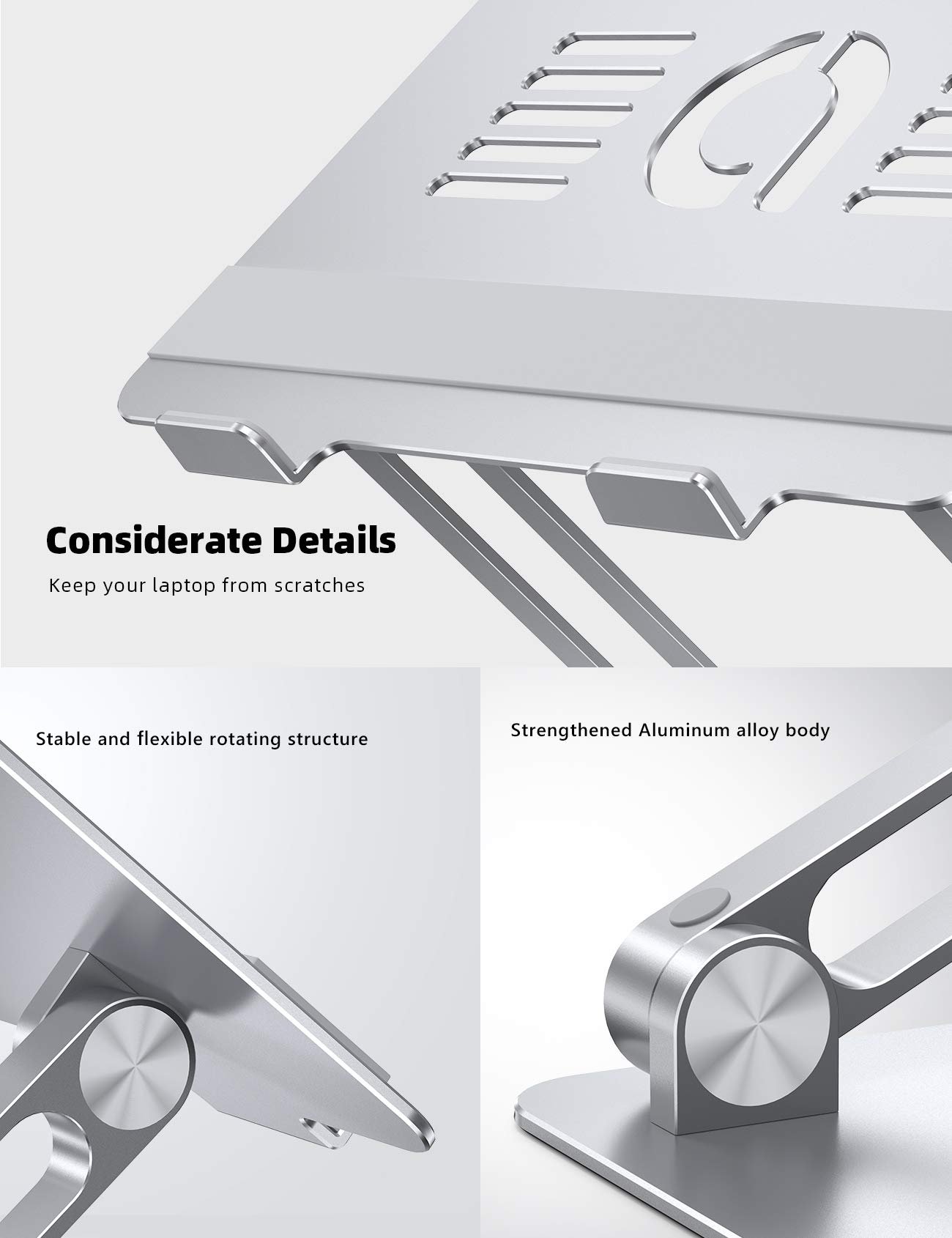Ergonomic Adjustable Laptop Stand - Portable Aluminum Foldable Computer Riser for MacBook Air Pro, Dell XPS, HP (10-17.3'') - Silver | Perfect for Home Office, Gaming & Travel Workspaces