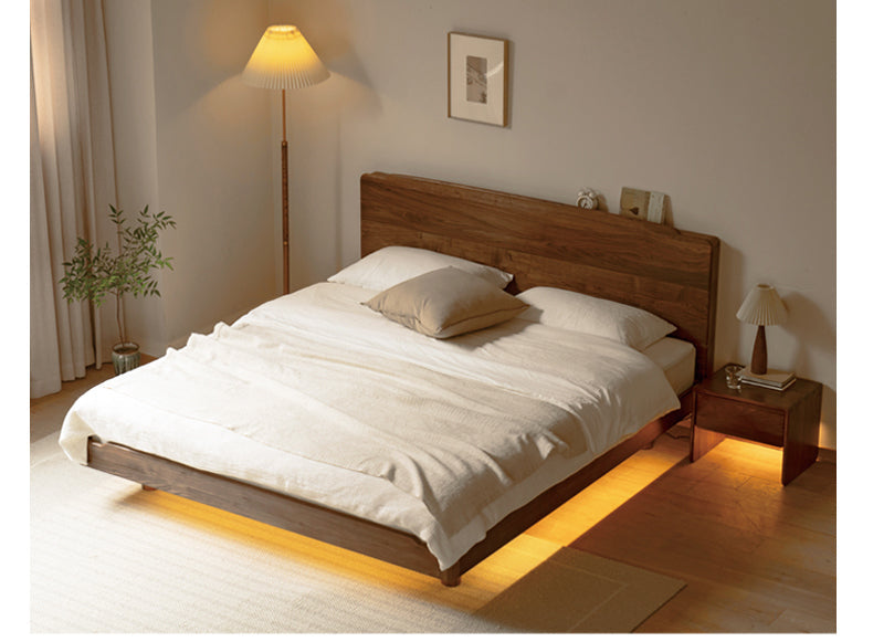 Solid Black Walnut Wood King Size Bed with LED Lighting - Perfect for Master Bedroom, Guest Room & Luxury Home Decor