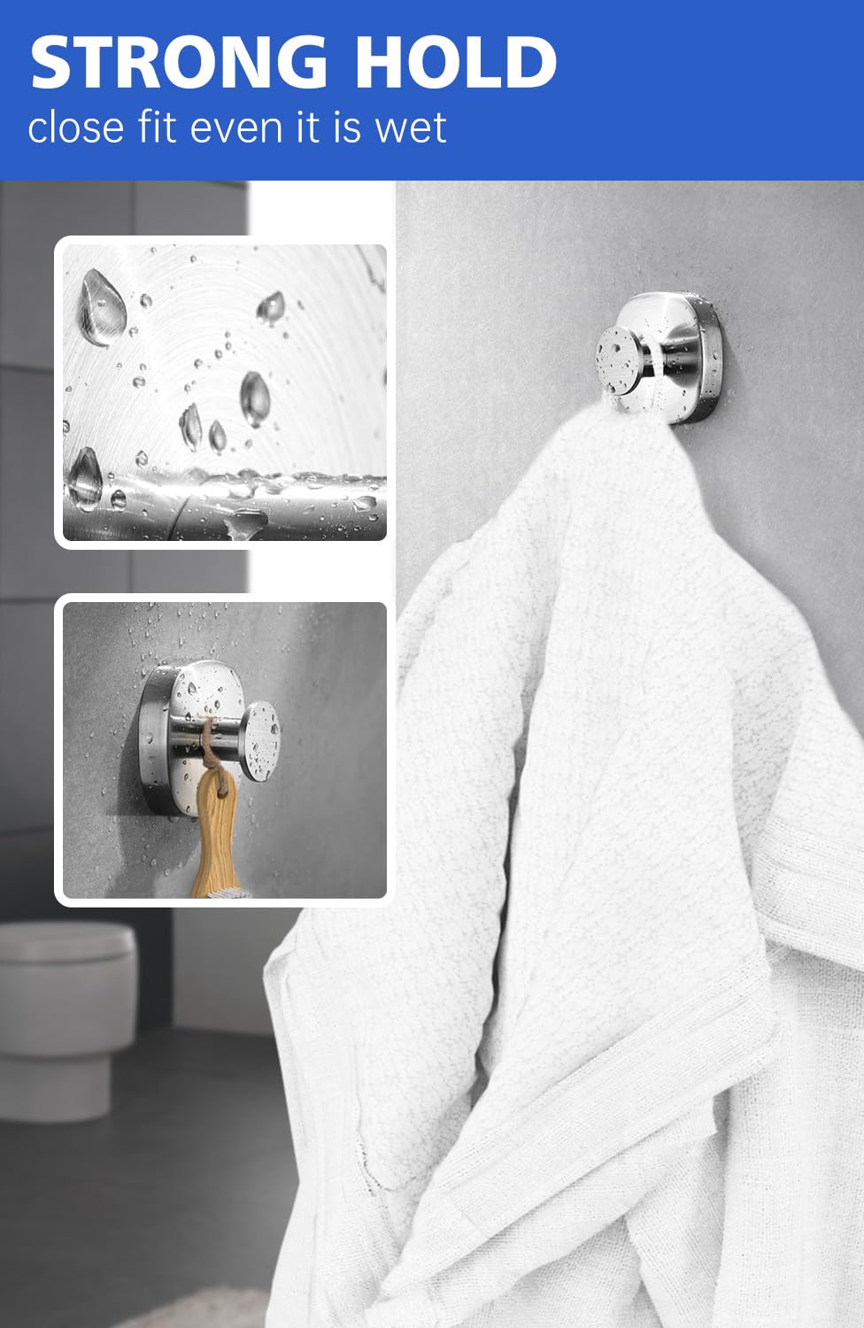4 Pack Heavy Duty Suction Cup Hooks for Shower - No Drill Stainless Steel Towel Hooks Holds 11.02 lbs - Perfect for Bathroom, Kitchen, RV & Dorm Organization (Towel, Bathrobe, Loofah Holder)