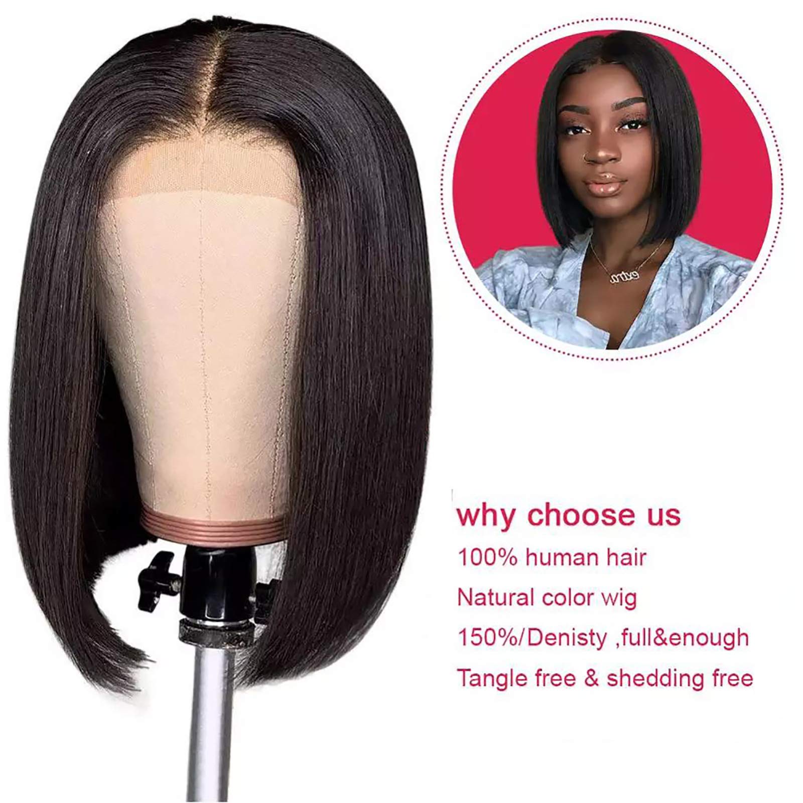 Short Bob Wigs for Black Women - 10 Inch Human Hair Lace Front Wigs with Frontal & Closure | Straight Bob Wigs for Daily Wear, Cosplay & Special Occasions