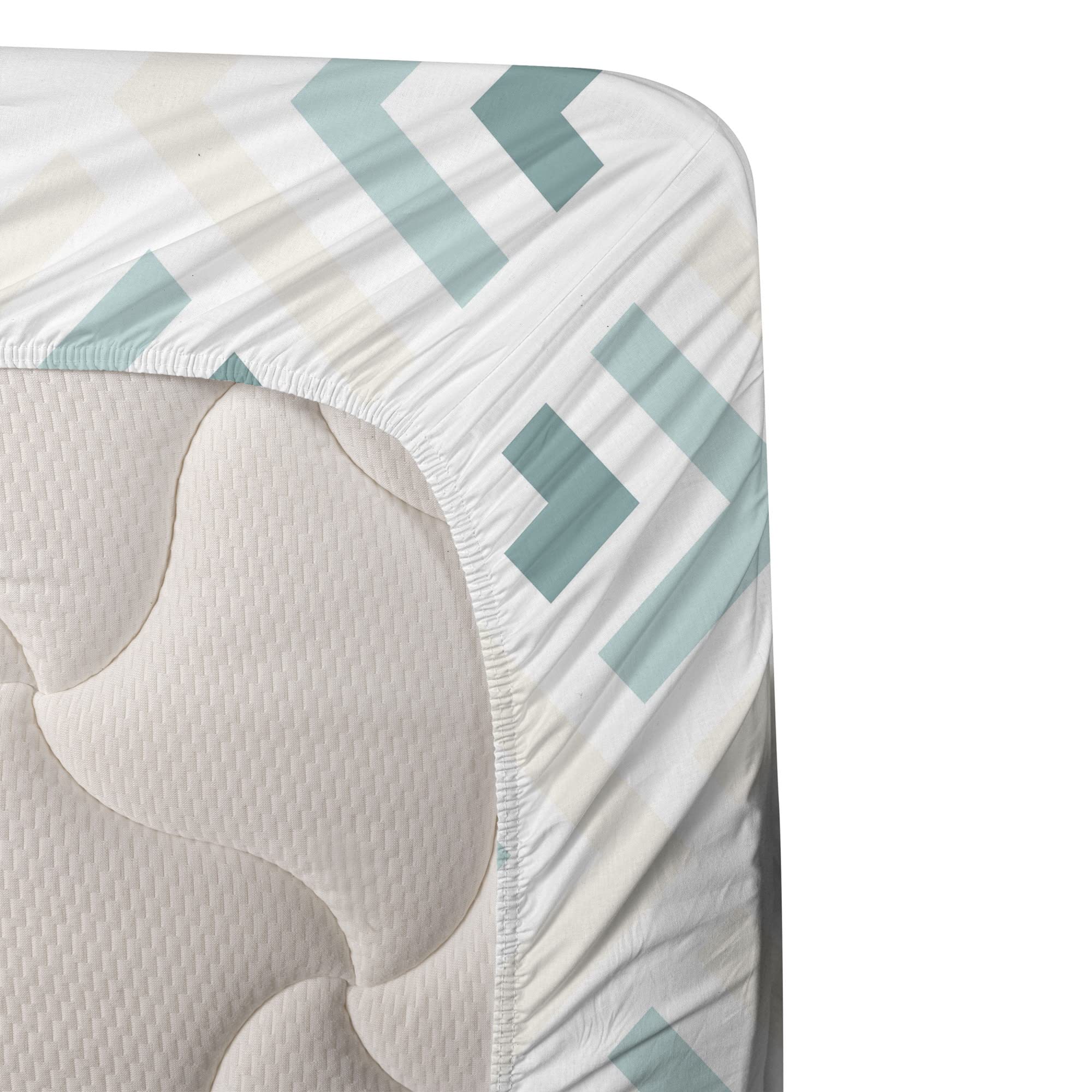 Ambesonne Abstract Arrow Pattern 4-Piece Sheet Set - Minimalist Symmetric Geometric Retro Design Bedding with Fitted & Flat Sheets + Pillowcases - King Size in Pale Peach & Turquoise - Perfect for Modern Bedrooms, Guest Rooms & Airbnb Stays