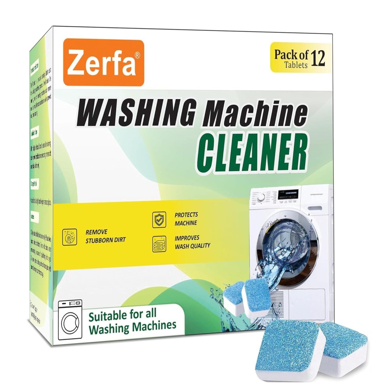 Zerfa 24-Pack Washing Machine Deep Cleaner & Descaling Tablets - Effective Stain Remover for All Front & Top Load Washers - Perfect for Automatic Tub & Drum Cleaning - Ideal for Laundry Maintenance & Odor Removal