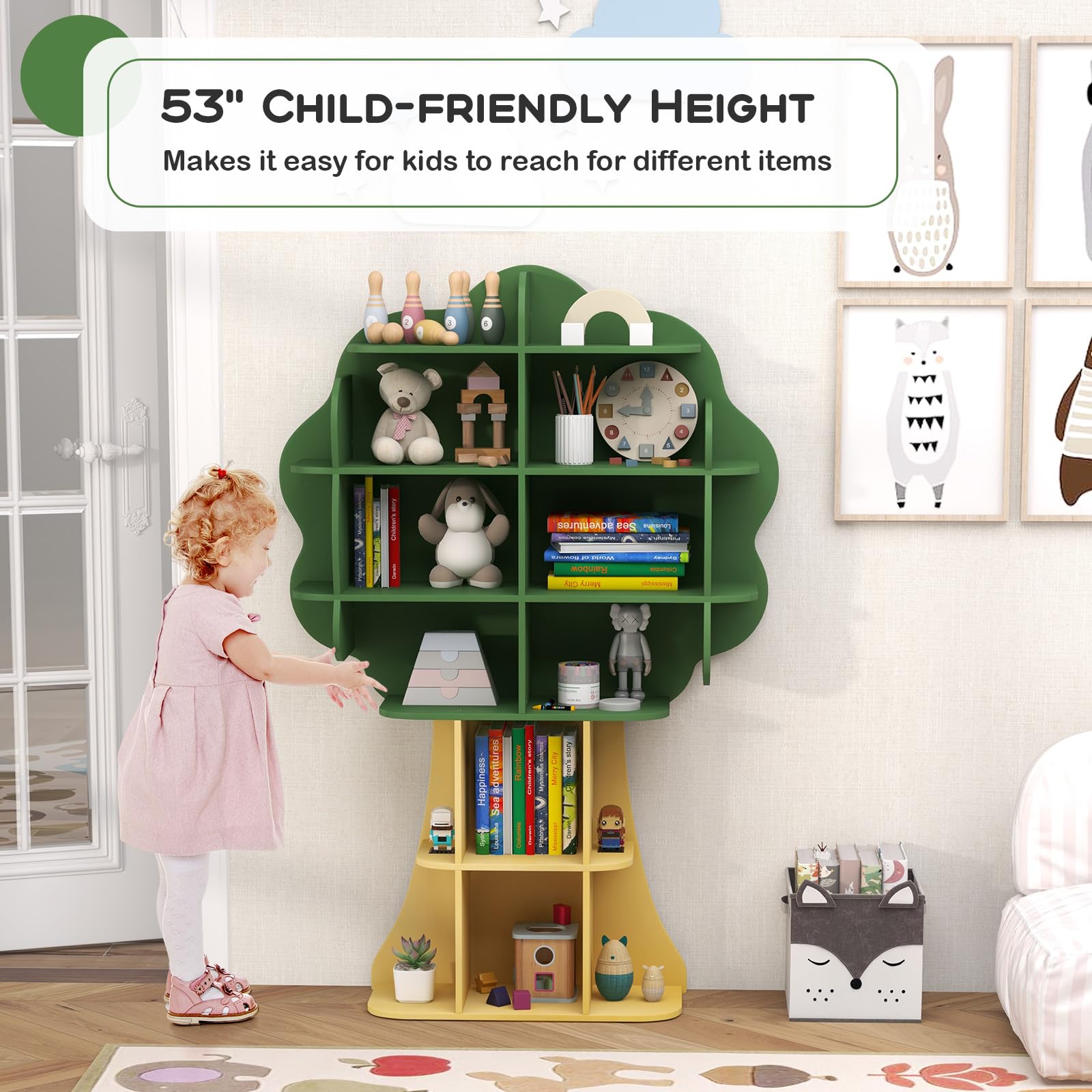 Costzon 6-Tier Wooden Kids Bookshelf - Montessori Toy & Book Storage Organizer for Toddlers, Children's Bookcase for Nursery, Playroom & Bedroom - Perfect for Organizing Toys, Books & Learning Materials