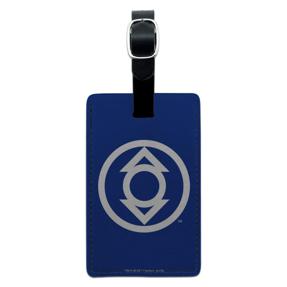 Indigo Lantern Logo Leather Luggage Tag - Green Lantern Inspired Rectangular ID Card Holder for Travel Bags, Suitcases & Backpacks - Durable Personalized Name Tag for Identification