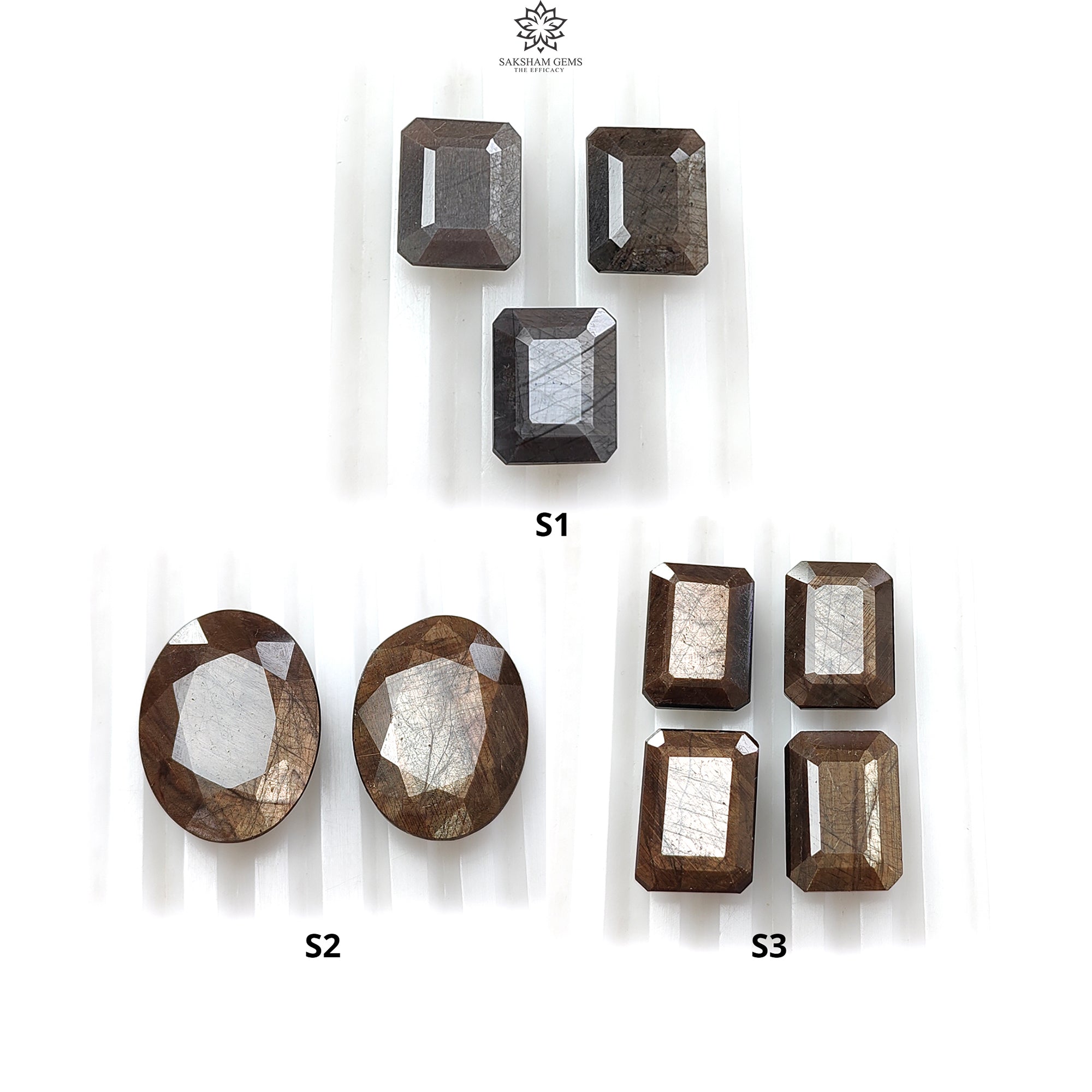 Natural Untreated Sapphire Gemstone Set - Oval & Rectangle Faceted Cut in Golden Brown & Silver Gray (2pc, 3pc, 4pc Options) | Perfect for Jewelry Making, Engagement Rings & Luxury Gifts