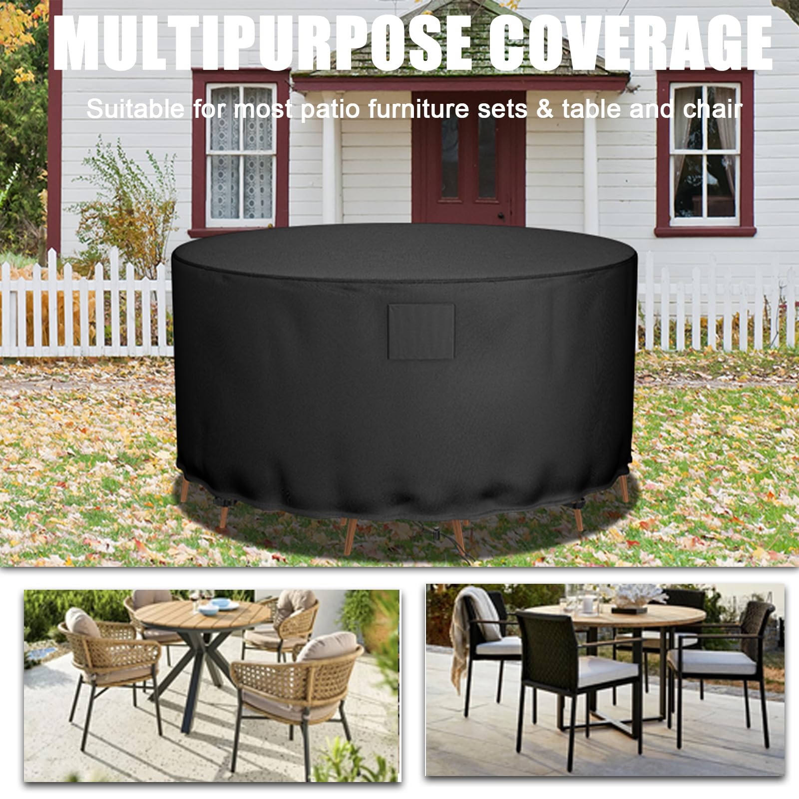 Falflor 62-Inch Round Patio Table Cover - 600D Oxford Waterproof Outdoor Furniture Cover, Windproof & Anti-UV Protection for Garden Tables & Chairs (62''D x 28''H) - Perfect for Backyard, Deck, and Poolside Use