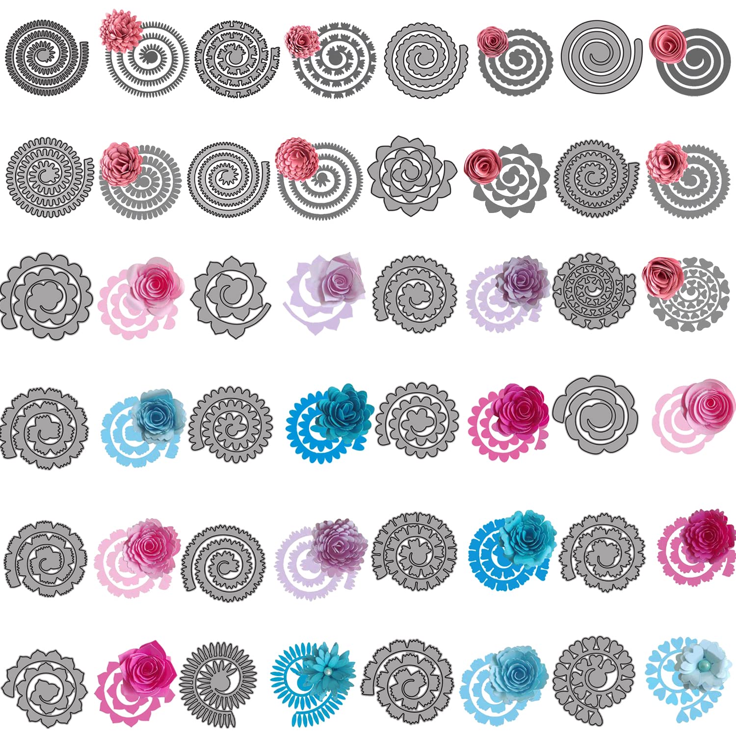 24 Pieces 3D Flowers Spiral Metal Cutting Dies for Card Making, DIY Scrapbooking, 3D Blossom Paper Crafting, Handmade Crafts, Arts Supplies, Metal Die Cuts Punch for Wedding Invitations, Greeting Cards, Home Decor