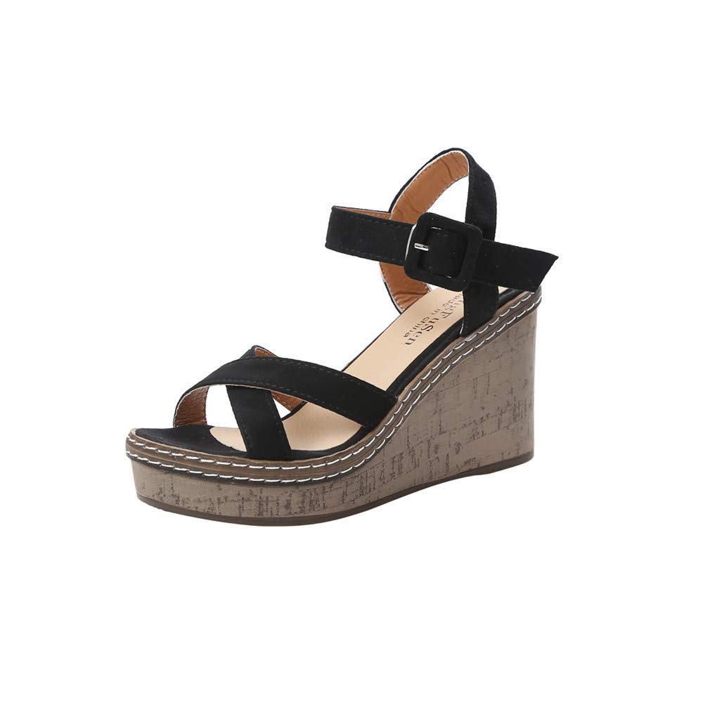 Women's Fish Mouth Platform High Heel Wedge Sandals with Buckle - Comfortable Summer Beach Wedding Party Shoes for Women