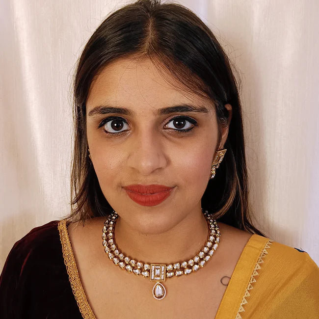 Royal Kundan Necklace and Earrings Set - 24K Gold Plated Designer Jewelry for Weddings, Parties & Special Occasions (D387)