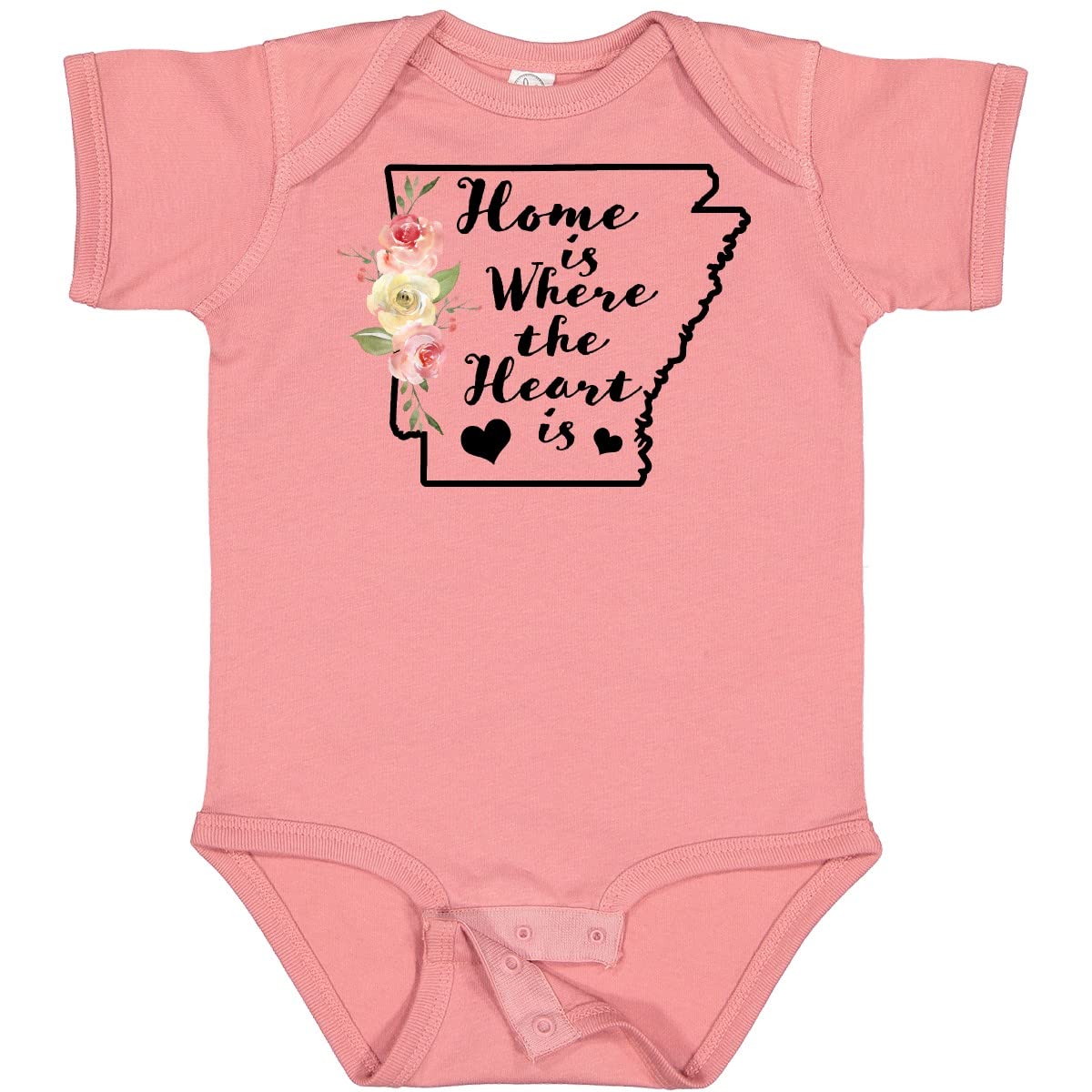 Inktastic Arkansas Home Where The Heart is Watercolor Floral Baby Bodysuit - Soft Cotton Infant Onesie for Newborns, Photo Shoots & Family Gatherings