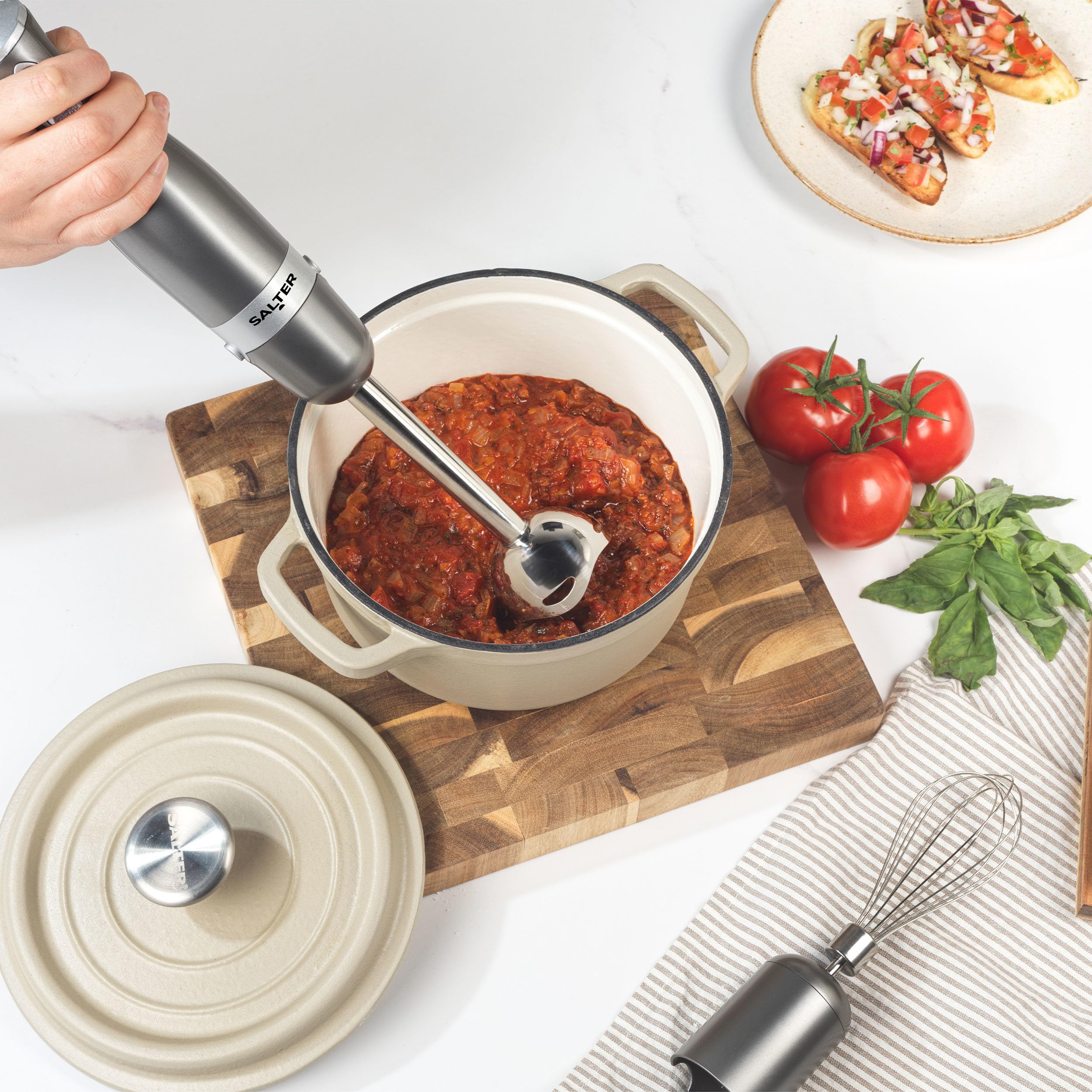 Salter Cosmos 3-in-1 Hand Blender - 350W Immersion Blender with Whisk, Chopper & Food Processor Attachments, 500ml Stainless Steel Bowl, 2 Speed Settings for Smoothies, Soups & Meal Prep - EK2827GUNMETAL