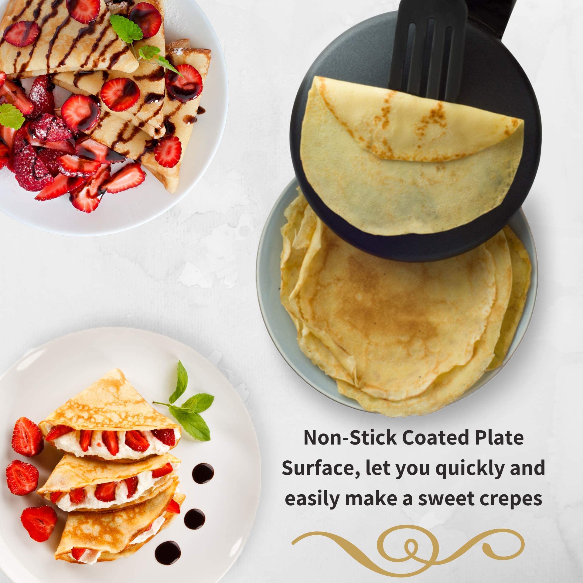 Electric Crepe Maker with Auto Power Off & Non-Stick Coating - 8 Inch Portable Pancake Maker with Automatic Temperature Control - Perfect for Breakfast, Brunch, and Dessert Crepes at Home or Cafe