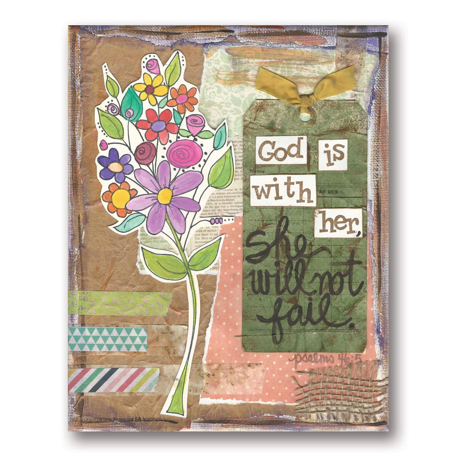 God Is With Her She Will Not Fail Floral Sign - Inspirational Religious Wall Art - 11x14 Inch Scrapbook Style Poster Print - Perfect for Home Decor, Church, Prayer Room & Gift Giving