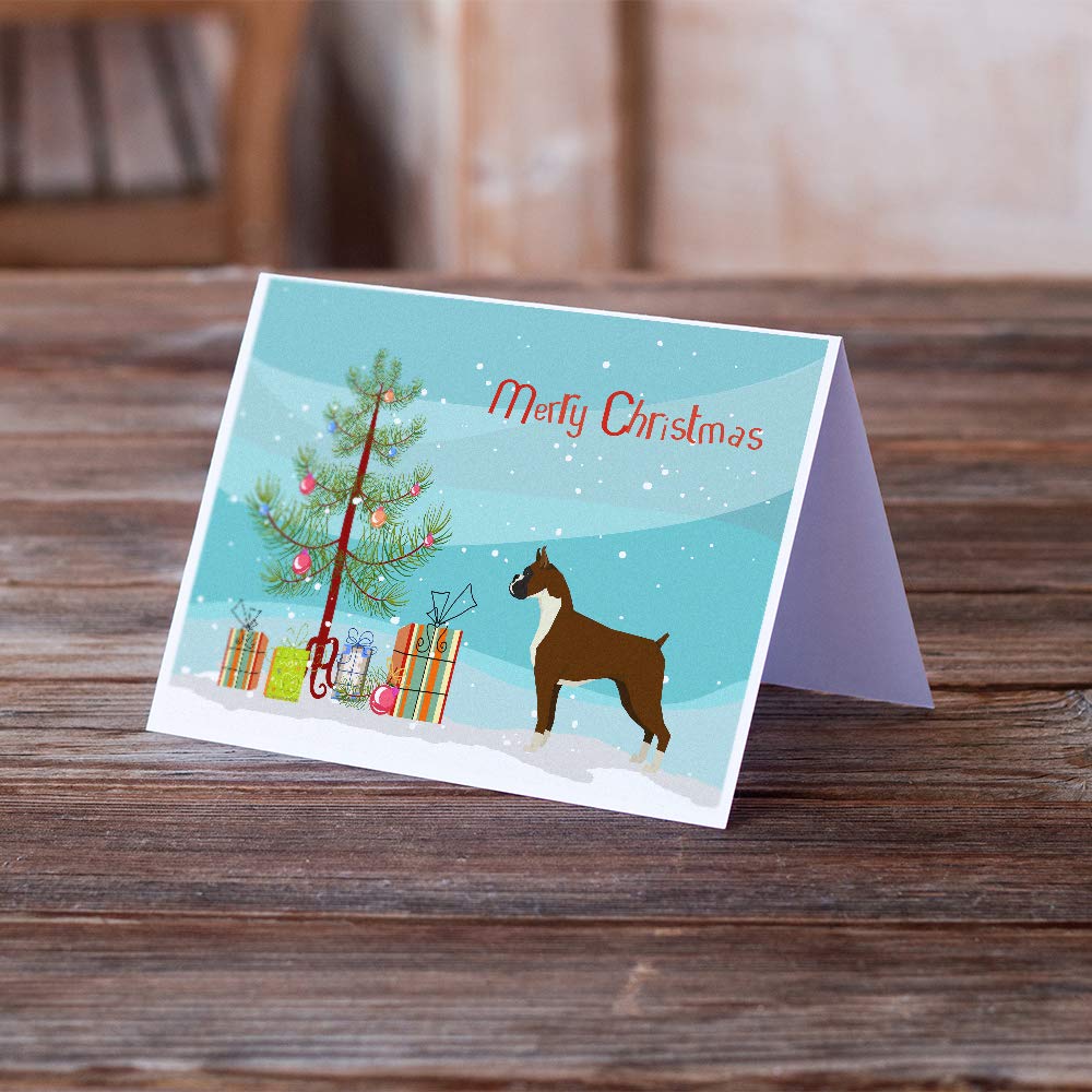 Boxer Dog Christmas Tree Greeting Cards - Pack of 8 Blank A7 (5x7) Note Cards with Envelopes | Holiday Greeting Cards for Dog Lovers, Christmas Party Invitations & Festive Gift Cards