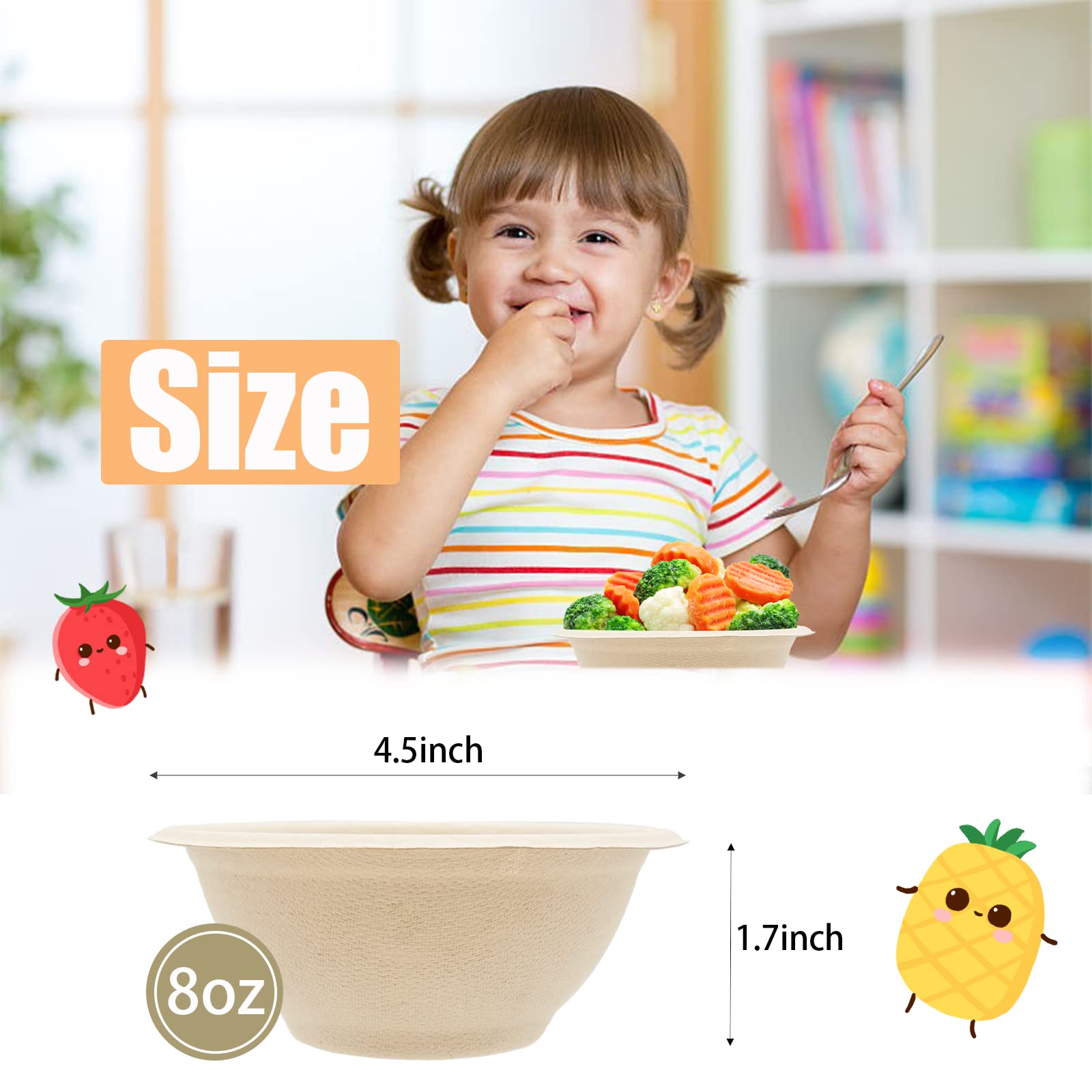 100 Pack 8oz Compostable Paper Bowls - Heavy-Duty Disposable Natural Bagasse Bowls | Biodegradable & Eco-Friendly Soup Bowls | Heat Resistant for Hot & Cold Foods | Perfect for Ice Cream, Salad, Soup, Snacks, Dessert, Pasta | Ideal for Parties, Picnics, Catering & Home Use