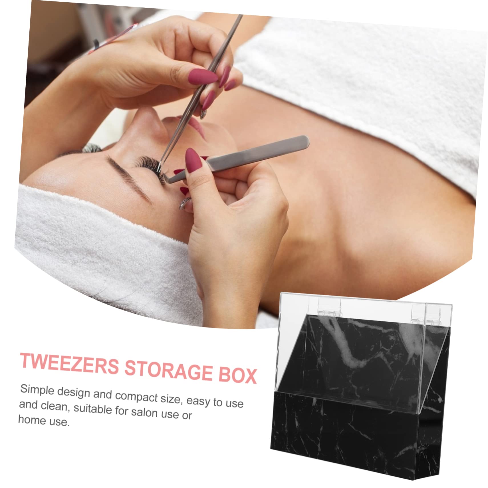Professional Black Marble Acrylic Lash Tweezer Stand with Cover - Holds 8 Tweezers - Perfect for Eyelash Extension Salons, Beauty Studios & Home Use