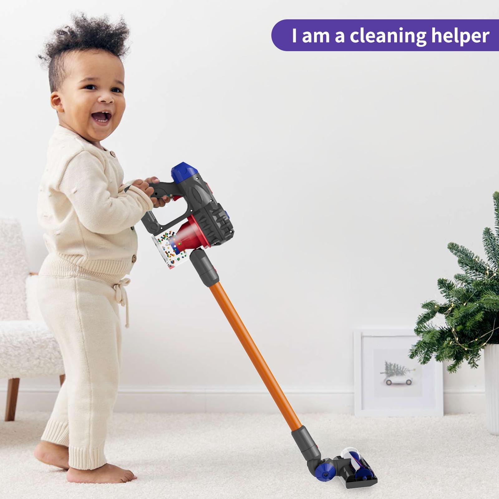 Kids Cordless Toy Vacuum Cleaner with Real Suction & Attachments - Fun Pretend Play Housekeeping Set for Toddlers Age 3+ | Perfect for Early Learning & Indoor Cleaning Games