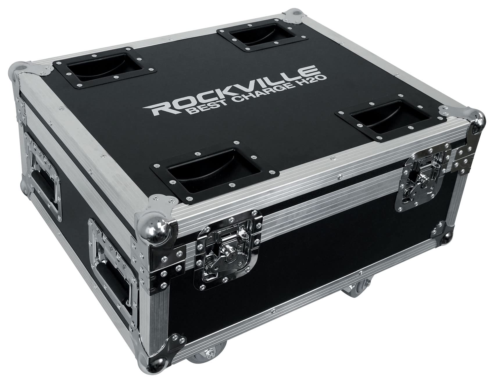 Rockville 6-Pack PAR H2O Light Charging Travel Road Case - Waterproof & Durable Black Storage Solution for DJs, Stage Lighting, and Outdoor Events