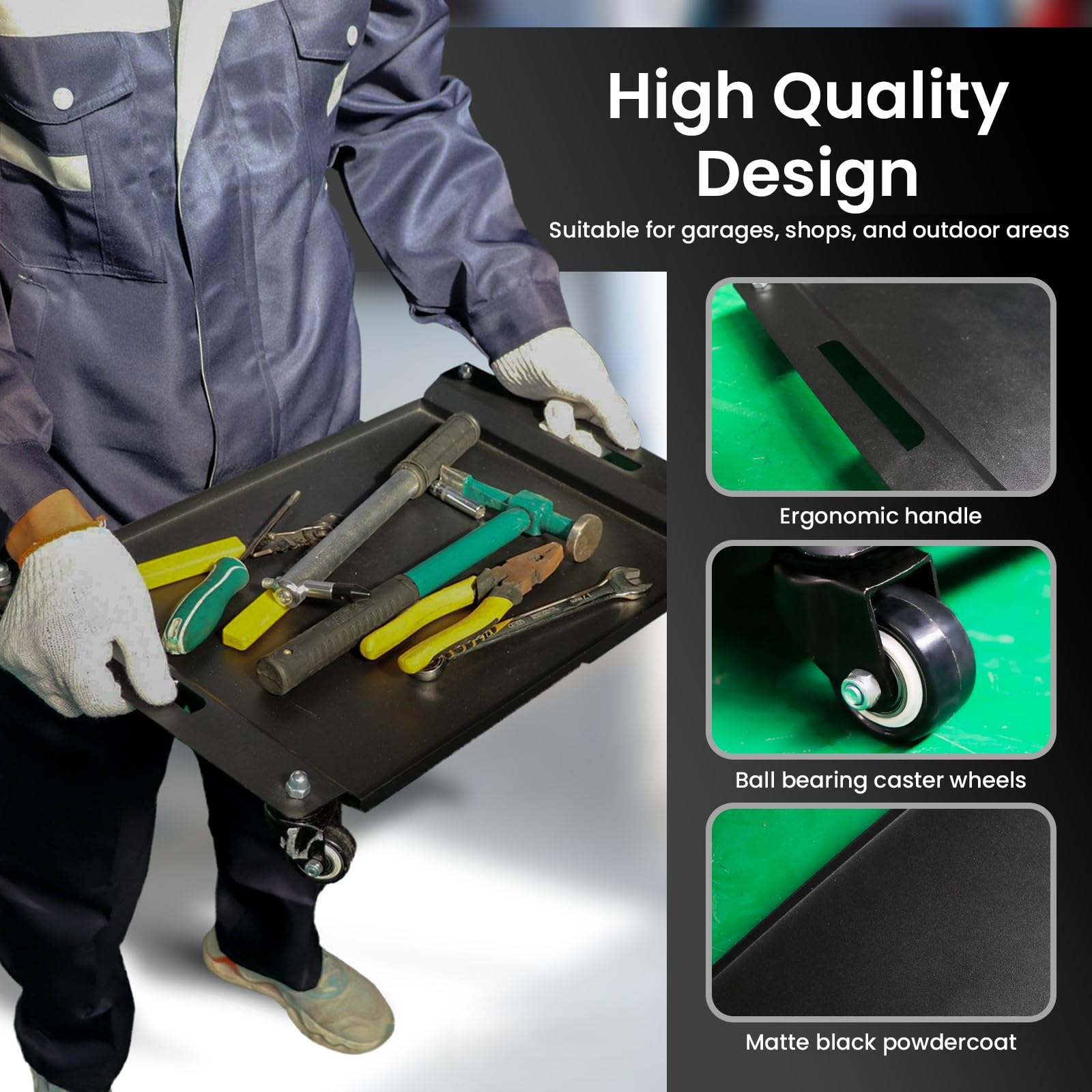 Low Profile Rolling Tool Creeper - Heavy Duty Metal Under Car Tool Caddy with 4 Wheels for Automotive Mechanics, Garage Detailing & DIY Enthusiasts - Perfect for Oil Changes, Brake Repairs and Under Vehicle Maintenance