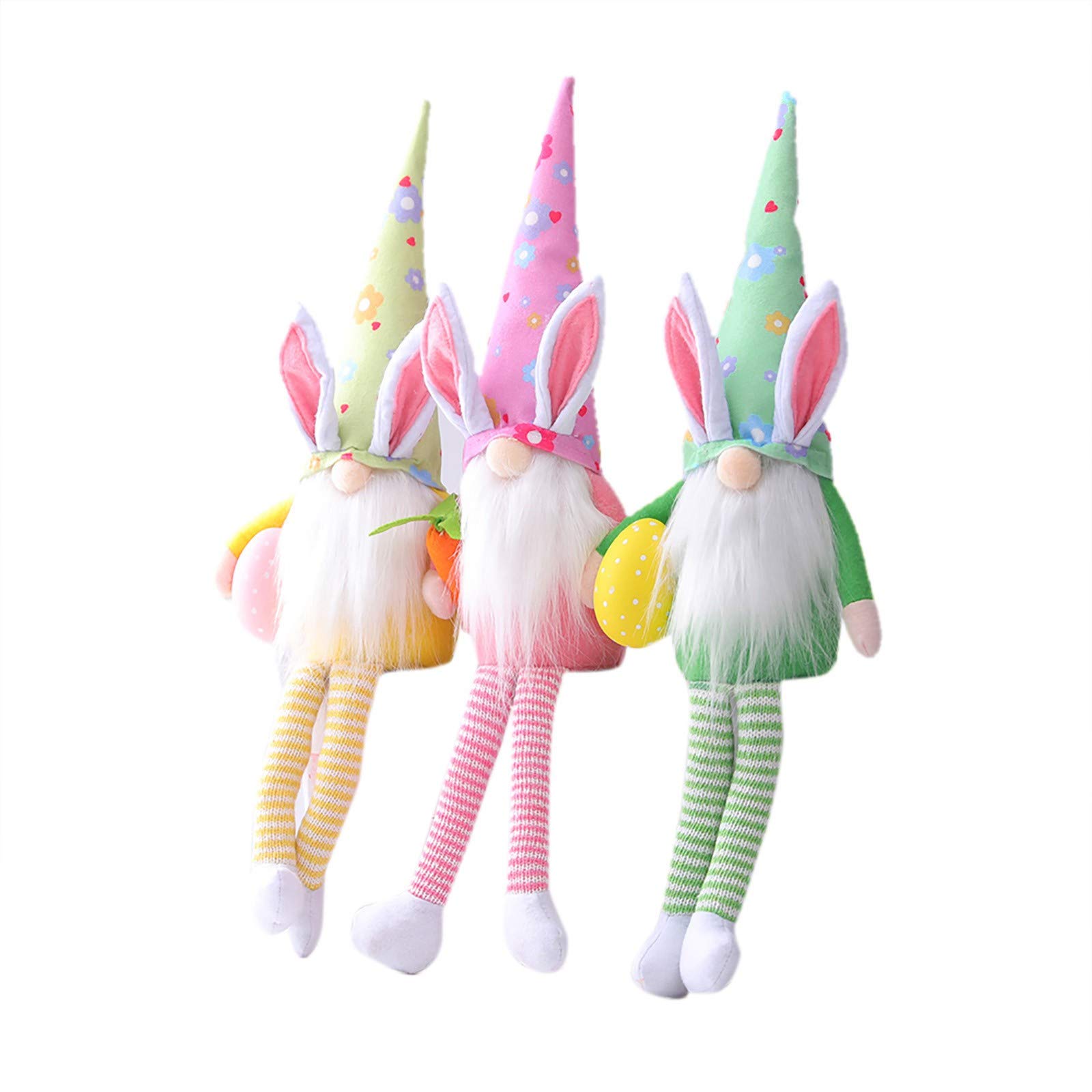 Easter Bunny Carrot Decorations - 3PC Faceless Bunny Doll Dwarf Ornaments for Home, Tree, and Easter Party Decor