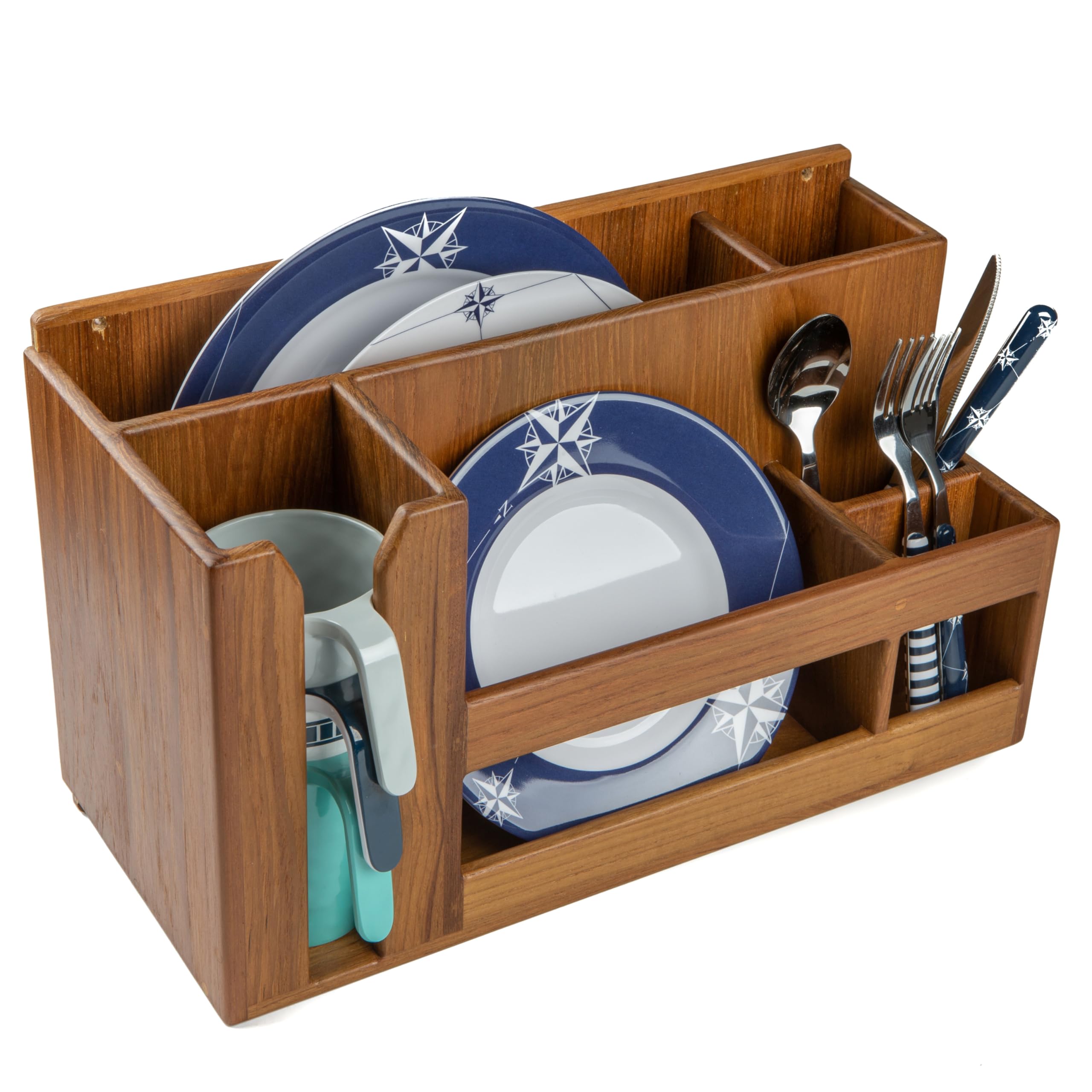 Whitecap 62404 Teak Dish Cup Utensil Holder - Premium Wooden Kitchen Organizer for Dishes, Cups & Utensils - Perfect for Countertop Storage in Kitchen, Dining Room or Outdoor Entertaining