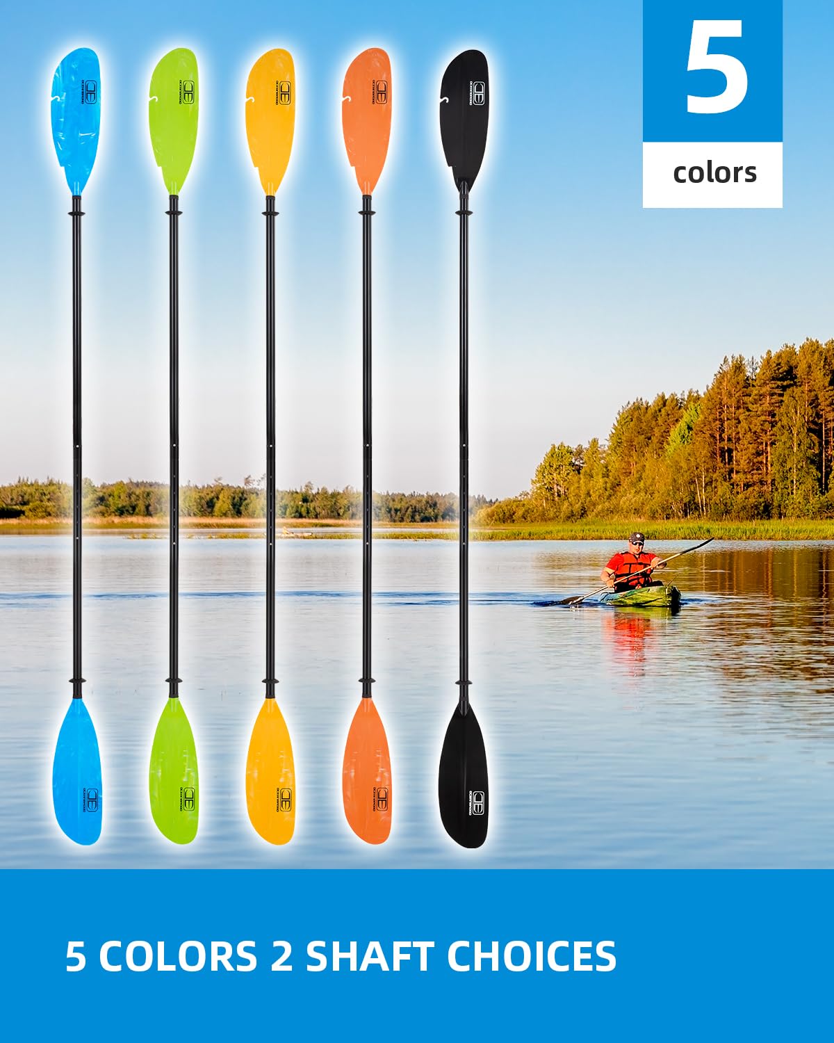 OCEANBROAD Adjustable Fishing Kayak Paddle 94-102in (240-260cm) - Lightweight Aluminum Alloy Shaft with Paddle Leash - Perfect for Kayaking, Canoeing & Water Sports