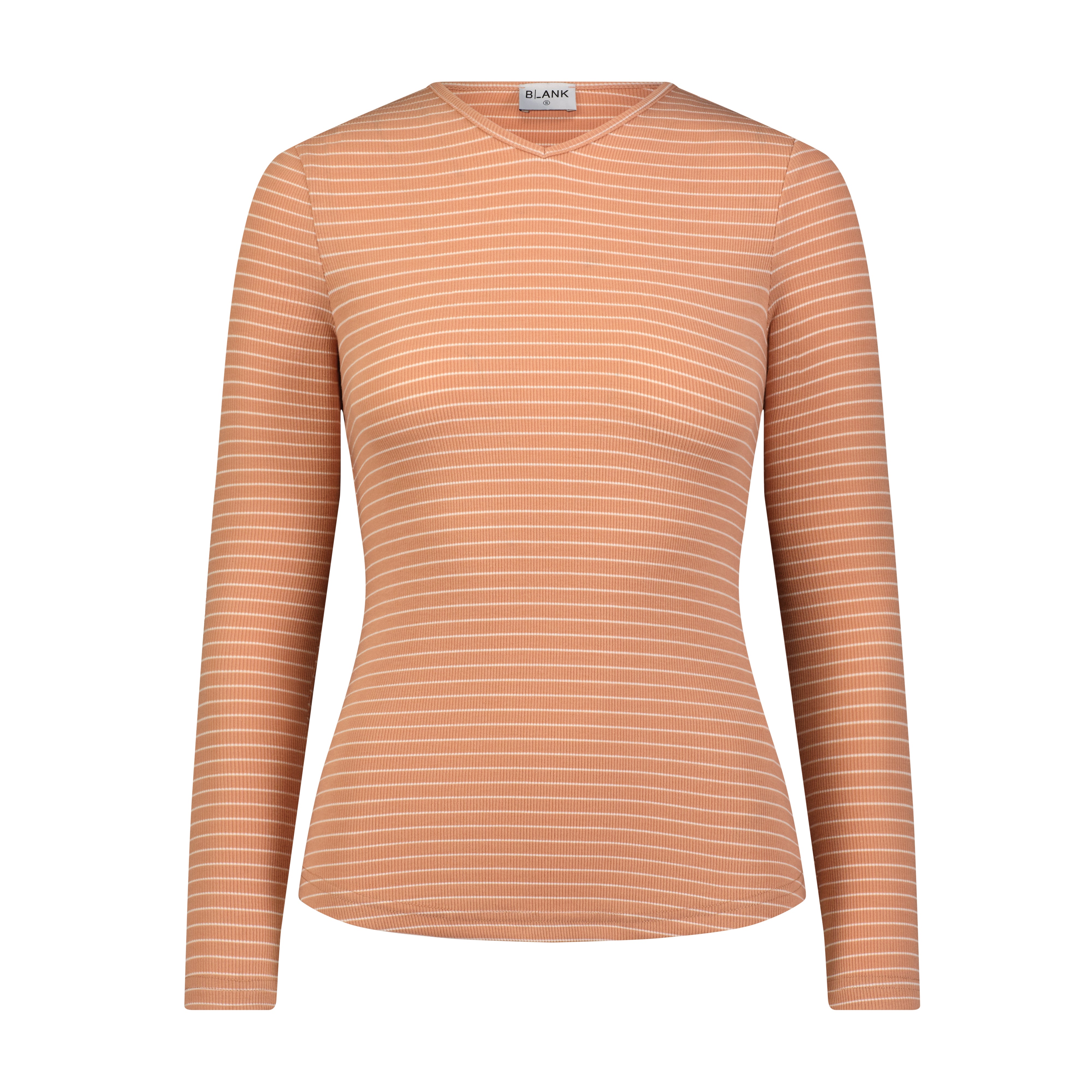 Mauve Striped Basic V-Neck Long Sleeve T-Shirt for Women - Soft Casual Top for Everyday Wear, Office & Outings