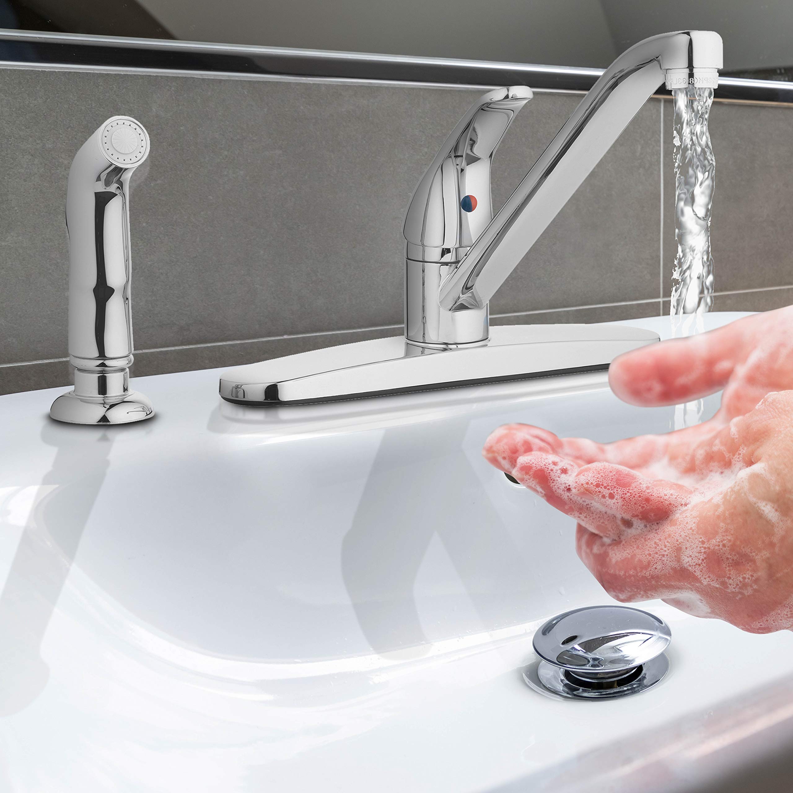 Aqua Vista 22-K81WS-CH-AV Polished Chrome Single Handle Kitchen Sink Faucet with Side Spray - Perfect for Modern Home Kitchen & Dishwashing
